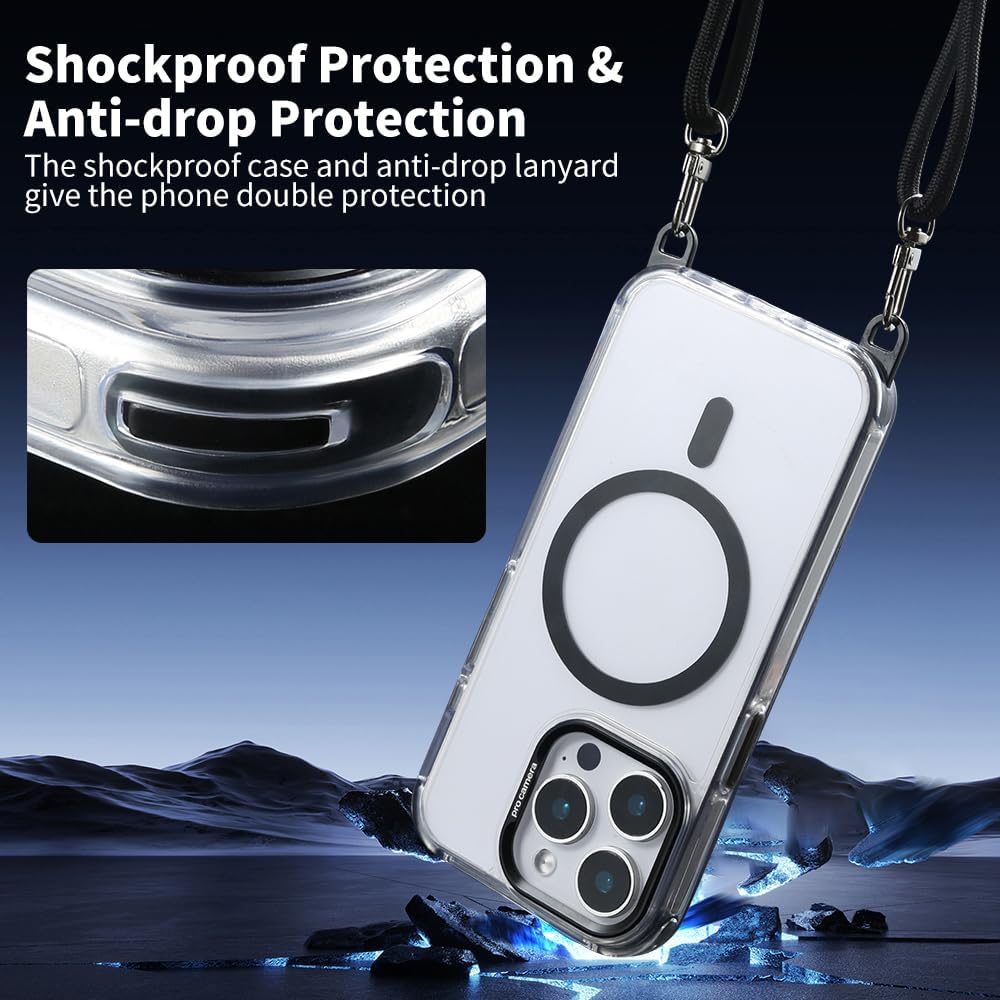 for iPhone 14 Pro Max Case with 62.99 inch Lanyard, Classic Clear&Black Magnetic Phone Case, Drop&Shockproof Protection Cases, Phone Holder Lanyard, Compatible with Magnet Accessory