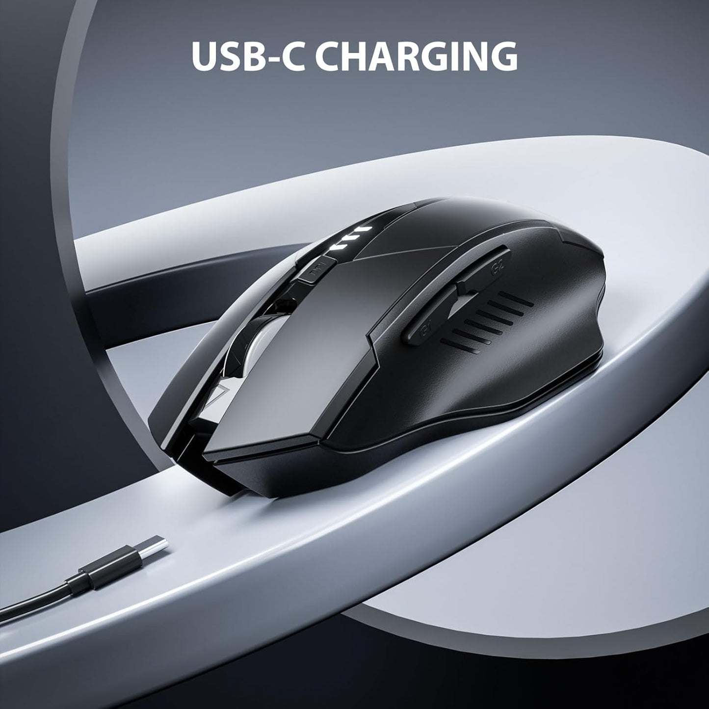 INPHIC Multi-Device Bluetooth Mouse, Upgraded Visible Battery, 2400 DPI, Silent Ergonomic Computer Wireless Mouse for Laptop, Mac, PC etc.