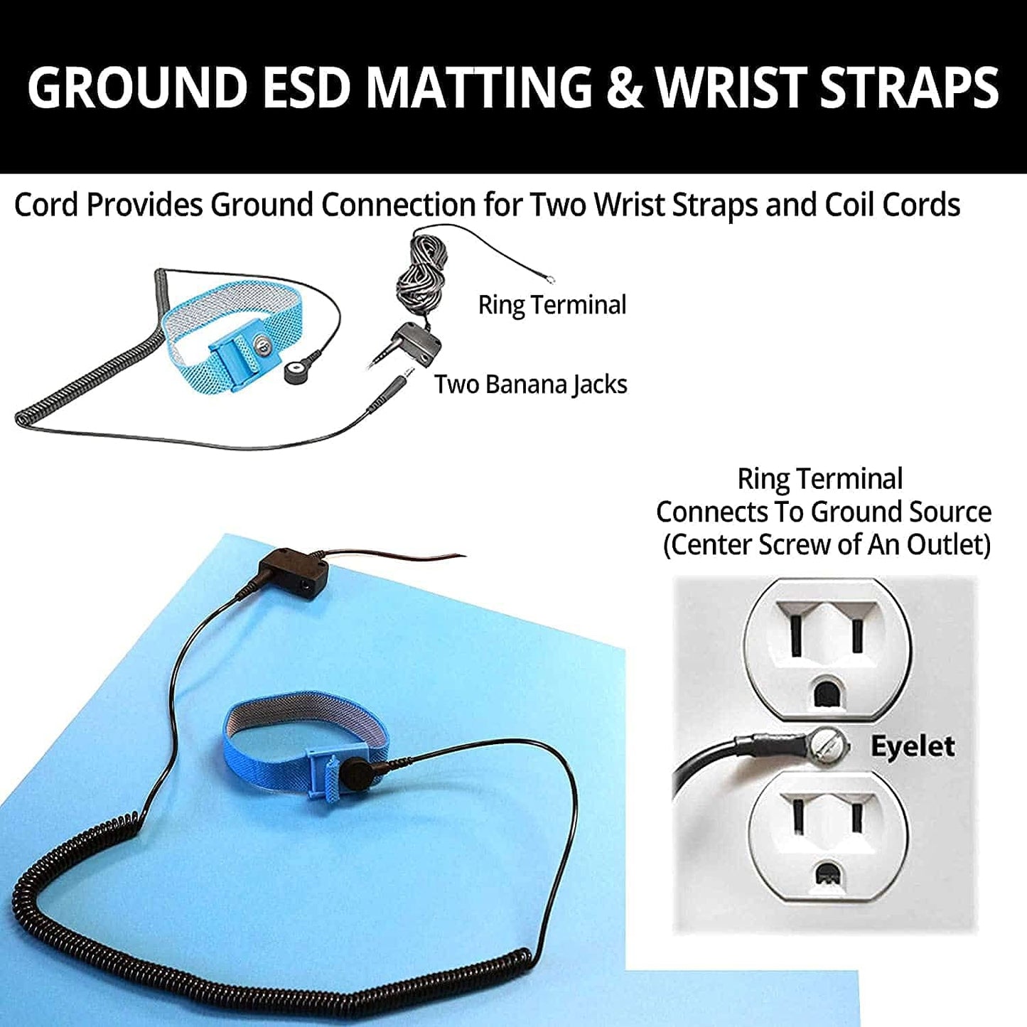 RubberStat Dual Layer ESD Compliant Workstation Rubber Table Mat Kit, Soldering, Cell Phone Repair, with Wrist Strap Set and Ground Cord - 24"x30" Royal Blue