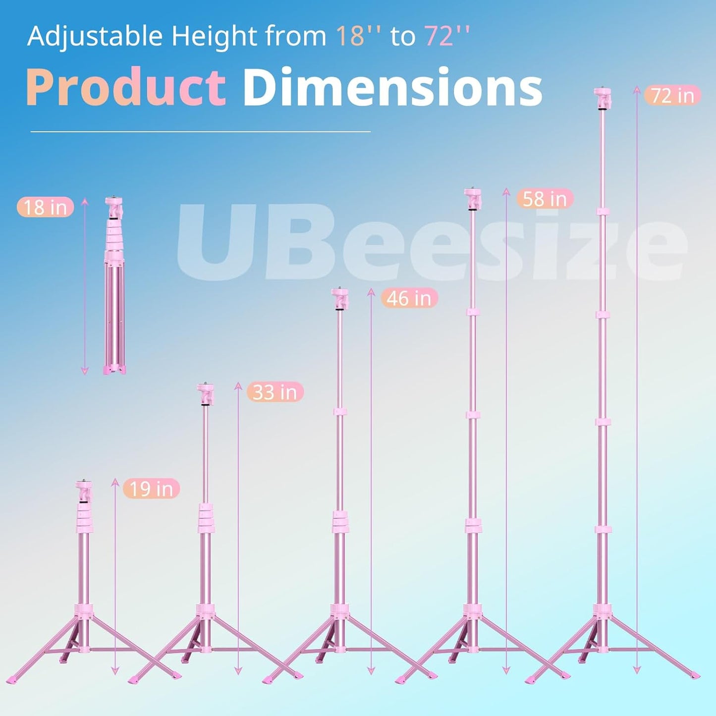 UBeesize 72" Phone Tripod & Selfie Stick, Camera Tripods Stand with Wireless Remote and Phone Holder,Compatible with iPhone Android Phone, Perfect for Selfies/Video Recording/Live Streaming Pink