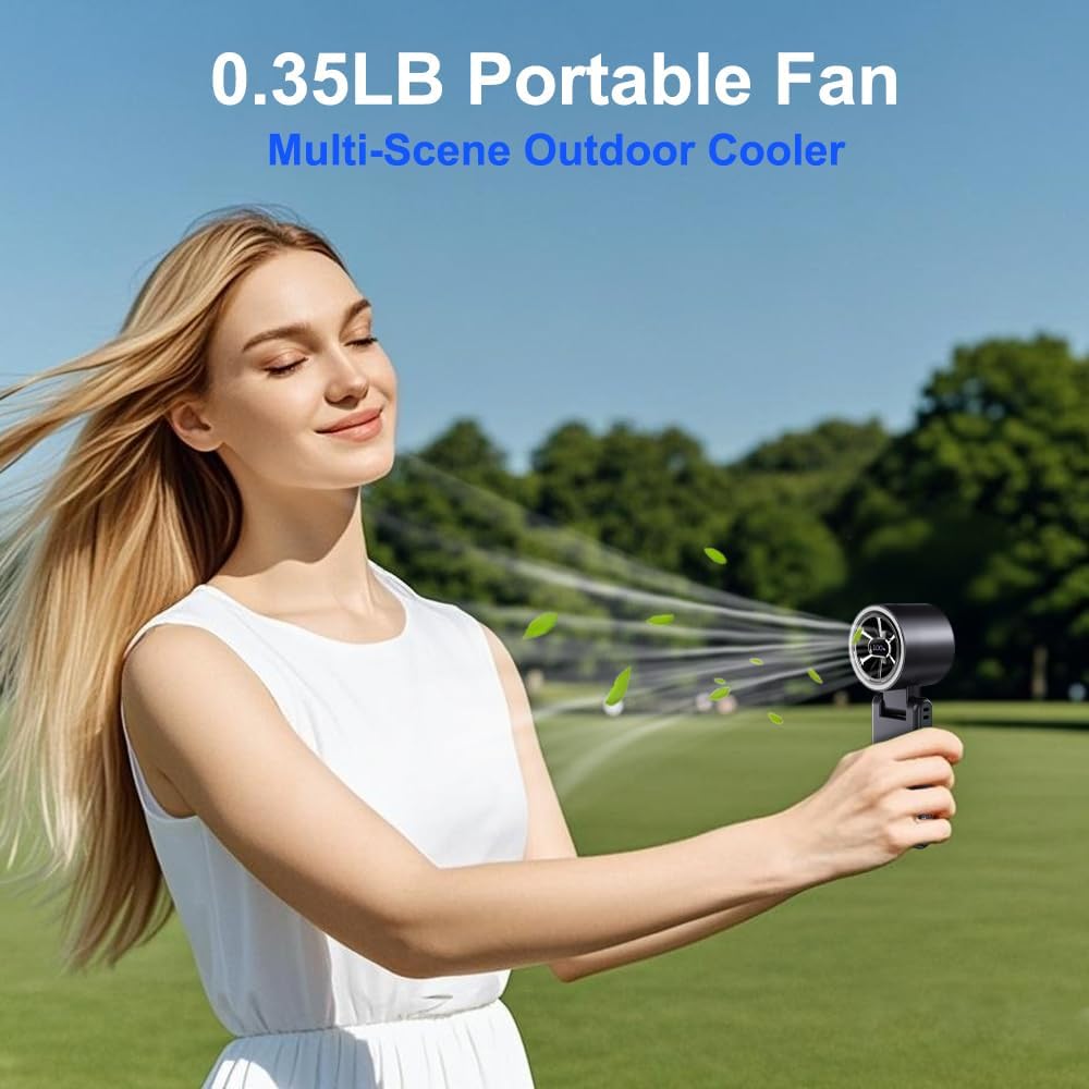 CAZOKASI Rechargeable Strong Wind Handheld Fan With Ambient Lighting 4 IN1 5000mAh Upto 22H For Desktop Waist Clip Neck (StrongWind/Black)