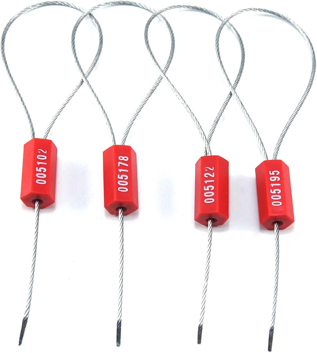 Pull-Tite Steel Security Cable Wire Seals Numbered Anti-Tamper Security Tags (Red, Pack of 50pcs)