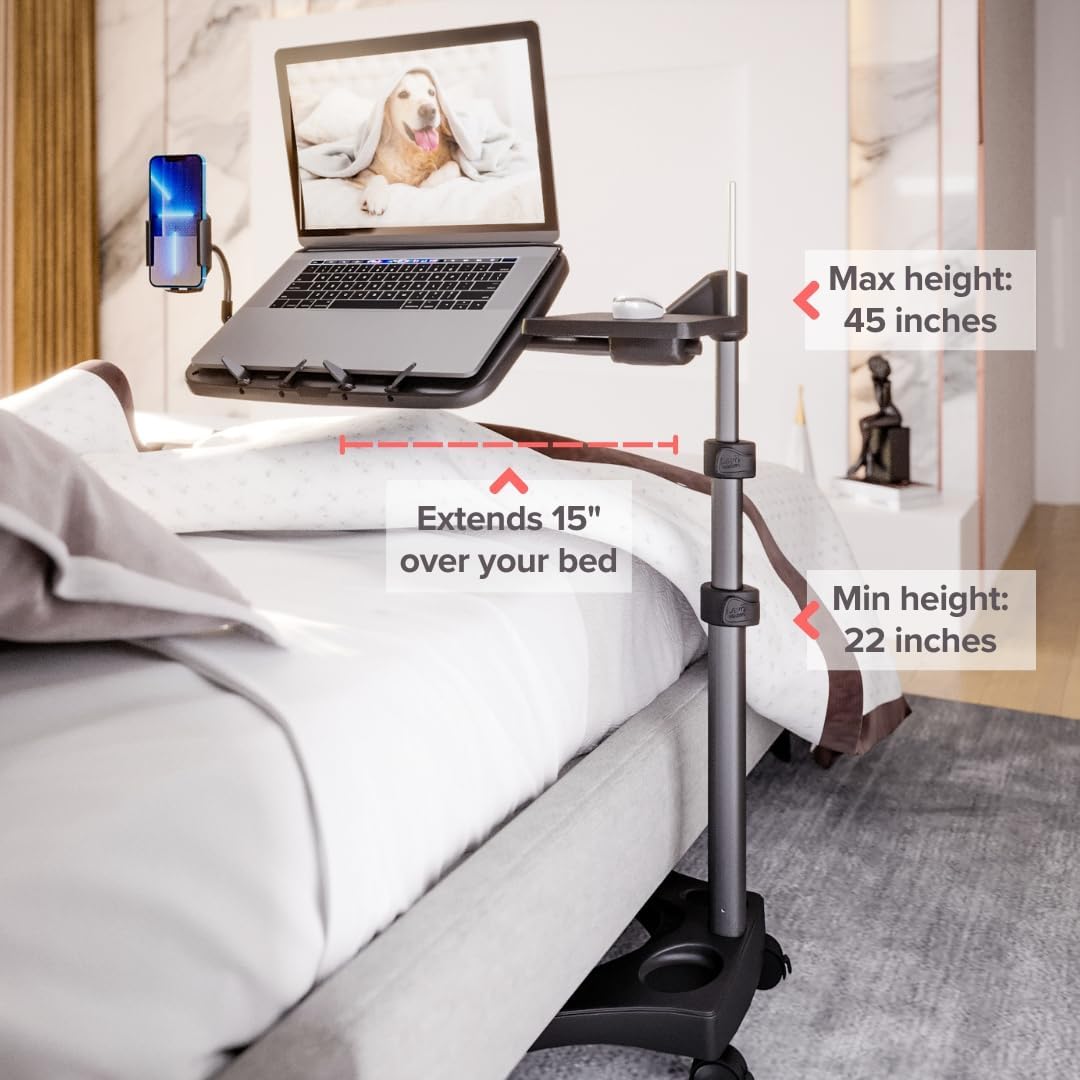 LEVO G2 V16 Mobile Laptop Stand Desk Rolling Cart with Phone Holder and Mouse Tray