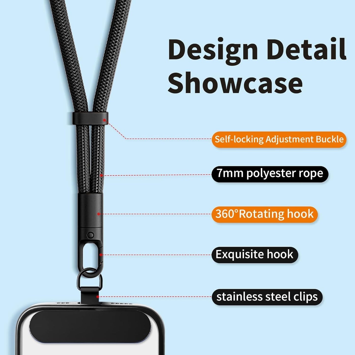 Phone Lanyard 2 Pcs - 1 Phone Wrist Strap, 1 Adjustable Crossbody Cell Phone Lanyard, 2 Metal Pads and 360° Rotating Metal Clips - Skin-Friendly, Universal for Most Phones(Deep Gray)