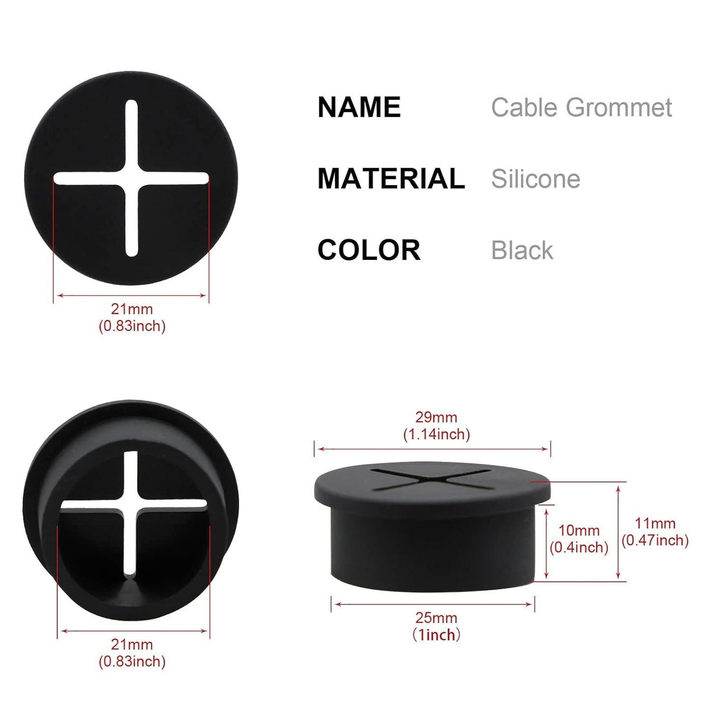 Desk Grommet, 1 Inch Flexible Rubber Grommets, Silicone Cable Cord Grommet Wire Hole Cover for Desk, Table and Other Furnitures(12Pack)