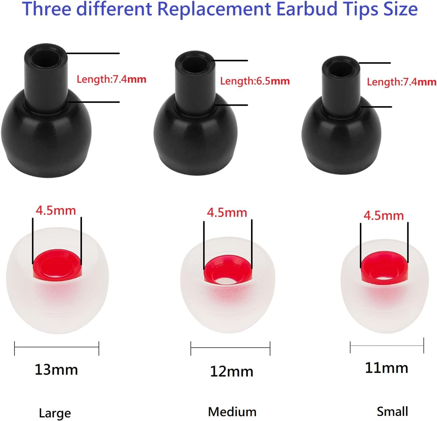 36 Pieces Small Earbud Tips Soft and Comfortable Ear Bud Replacement Pieces Silicone Fit Most in-Ear Headphones，Inner Hole 3.8mm -5.5mm，Small White and Red Replacement Eartips