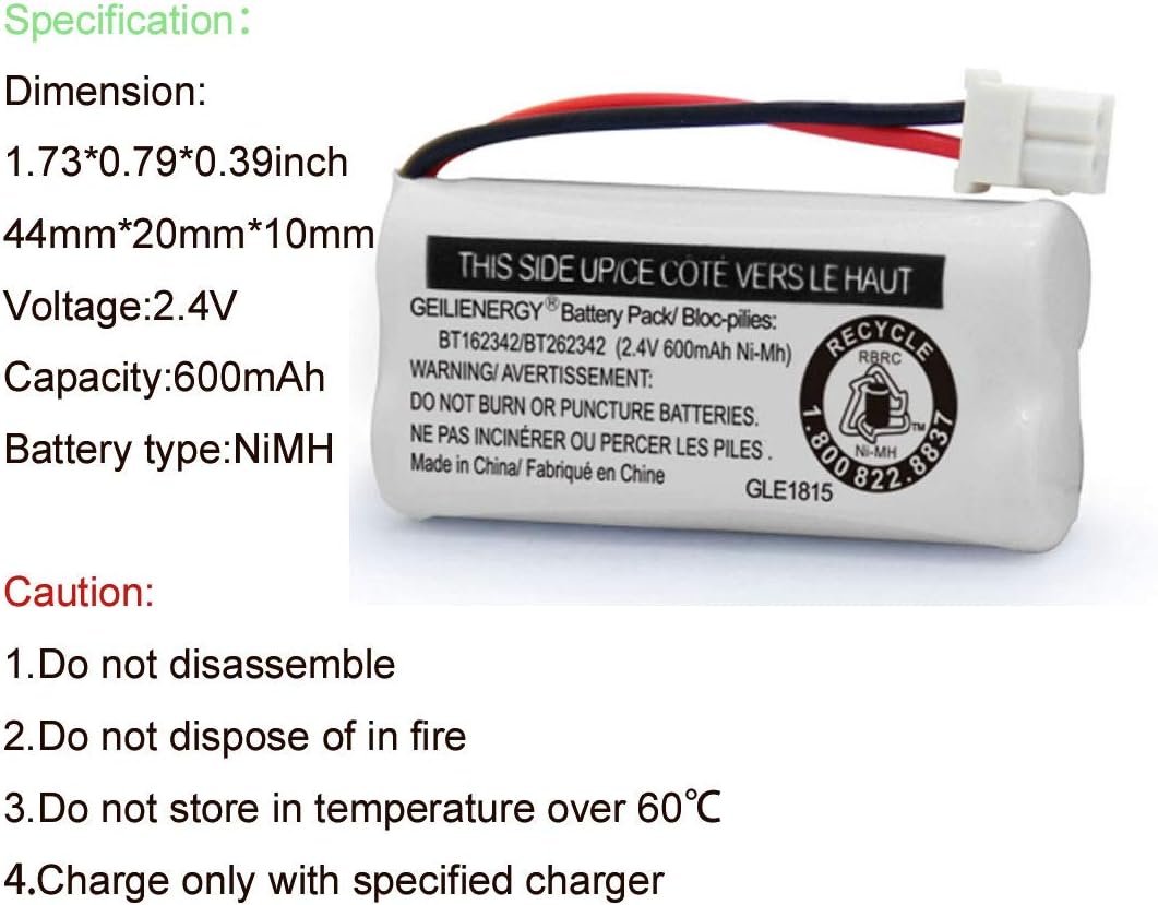 GEILIENERGY BT183342 BT283342 BT166342 BT266342 BT162342 BT262342 Battery Compatible with CS6114 CS6419 CS6719 CS6919 EL52300 CL80111 Cordless Handset Phone (Pack of 4)