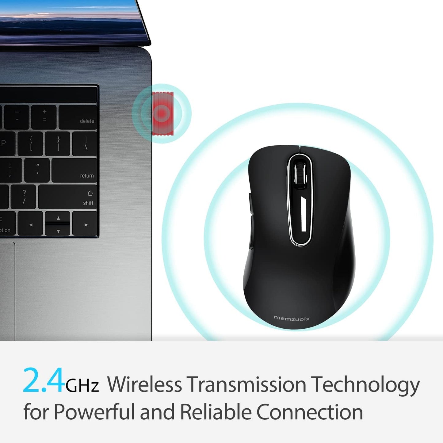 memzuoix 2.4G Wireless Mouse, 1400 DPI Computer Mouse with USB Receiver, Portable Wireless USB Mice Battery Powered Cordless Mice for Laptop, PC, Desktop, 5 Buttons (Black)