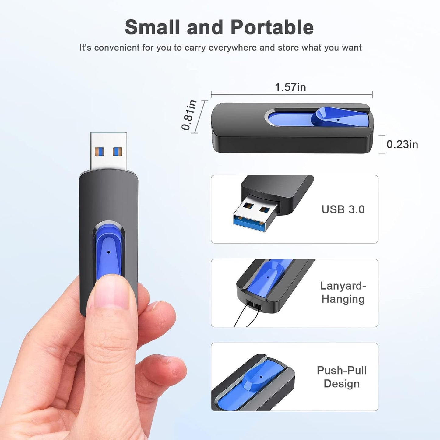 JUANWE Flash Drive 64GB USB 3.0 Flash Drive Retractable Slide Memory Stick 64GB Memory Stick for Computers Zip Drive USB Jump Drive Pen Drive Blue