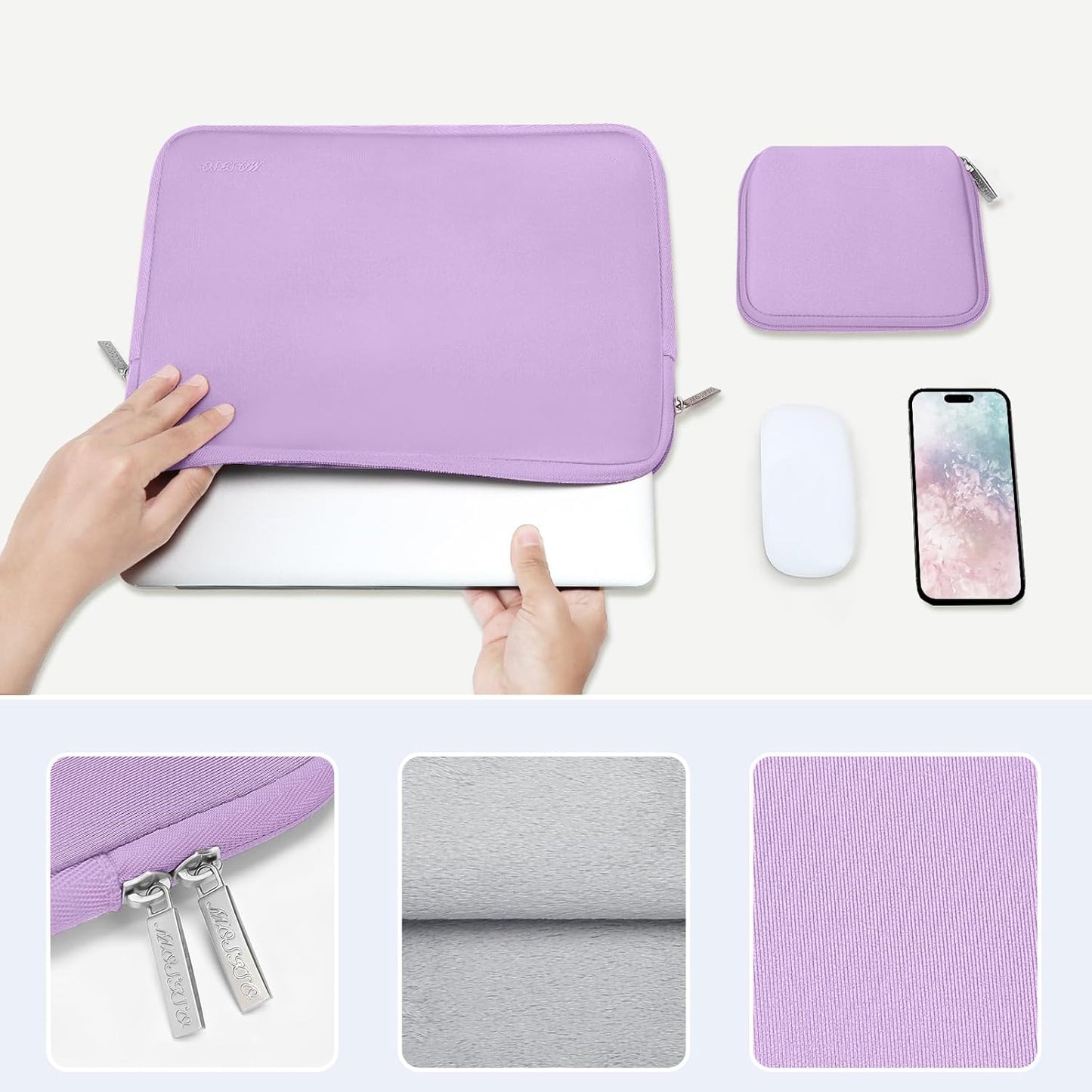 MOSISO Laptop Case 16 inch, 15-15.6 inch Laptop Sleeve Bag Compatible with MacBook Pro 16 inch, HP, Acer, Dell, Lenovo, ASUS Notebook, Neoprene Computer Sleeve Bag with Small Case, Purple