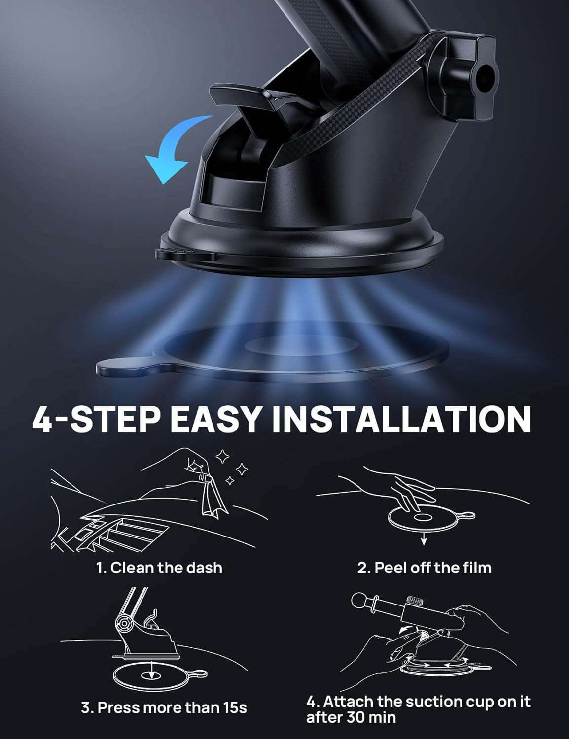 [2025 New] Dashboard Phone Holders for Your Car (+Air Vent Clip) [Military Grade Stable] , Car Cell Phone Holder, Rotatable Suction Cup Car Phone Mount for All Phone (Pink)