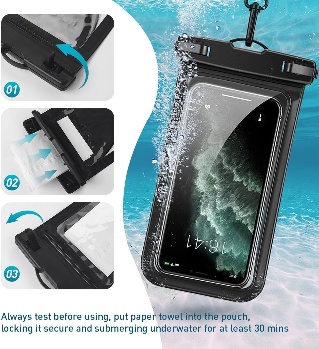 Universal Waterproof Phone Case, with Inside Card Holder, Large Dry Bag Compatible for iPhone 16 15 14 13 12 Pro Max XS Plus for Galaxy S22, IPX8 Beach Travel Essentials, 1 Pack-Purple-8.3″