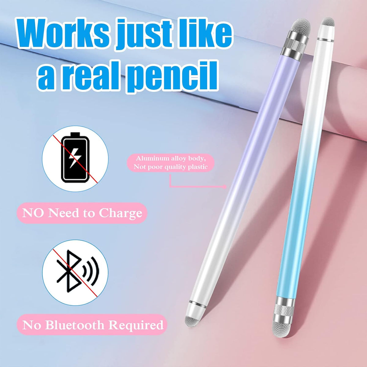 2PCS Stylus Pens for Touch Screens, Stylus Pen for iPhone/iPad/Tablet Android/Microsoft Surface, Compatible with All Touch Screens(Purple/Blue)