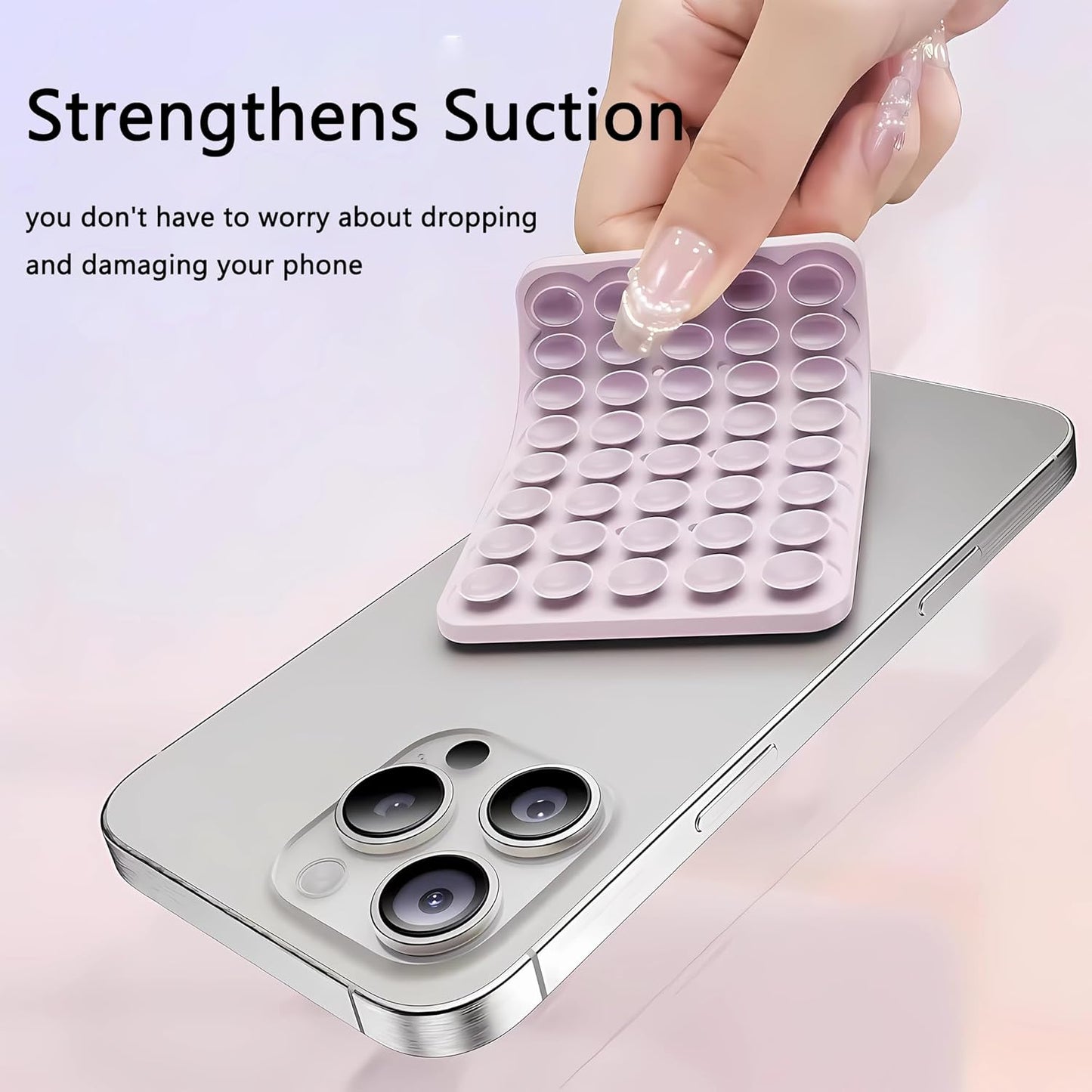 Silicone Double-Sided Suction Phone Grip Detachable Mount - Car Dashboard/Shower Phone Holder, Hands-Free For Selfies & Videos, TikTok, ASMR, Yoga - iphone & Android Compatible (White, Small)