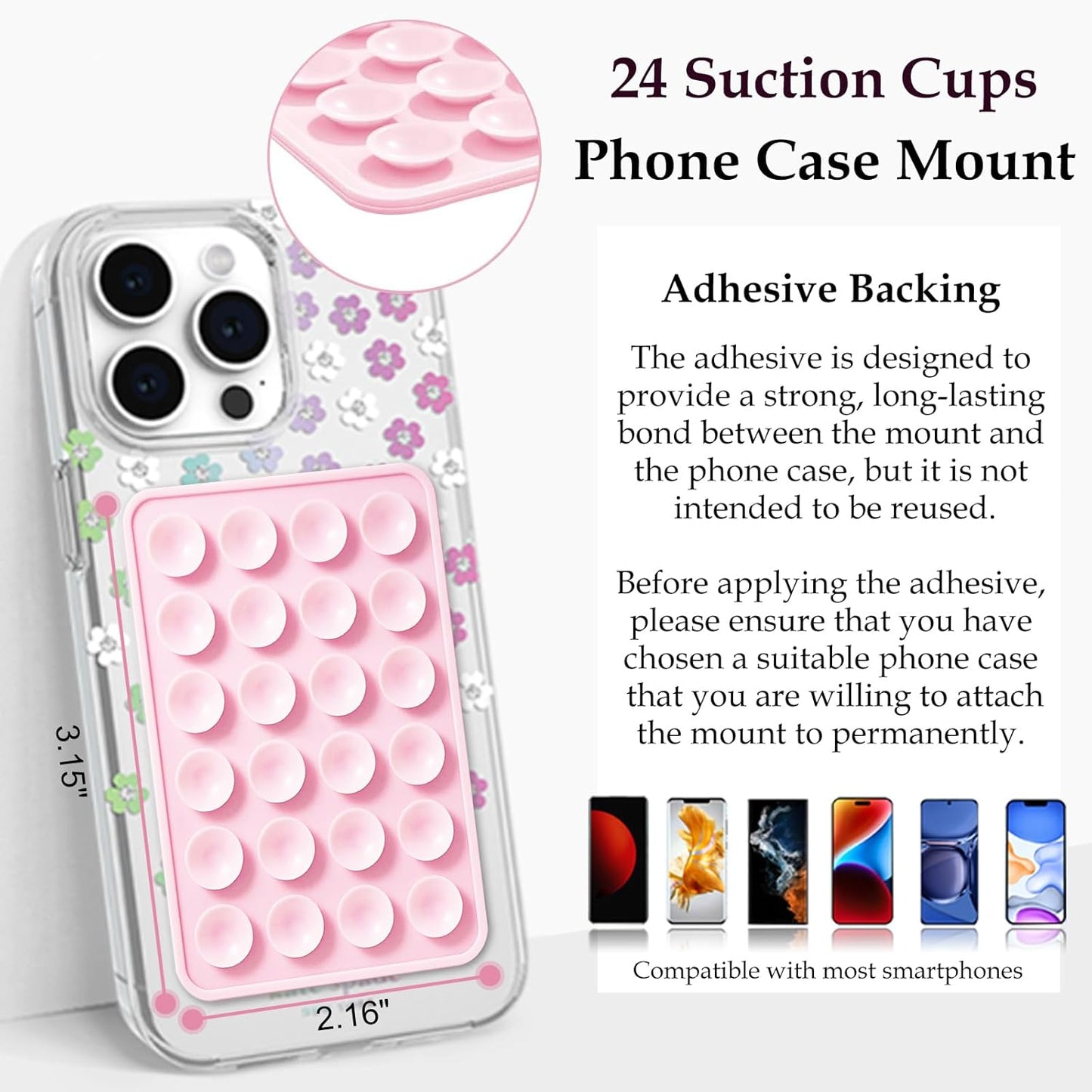Silicone Suction Phone Case Mount 3 Pack, Silicon Adhesive Suction Cup Phone Mount, Non Slip Sticky Phone Grip for Cellphone, Strong Grip Holder for Selfies and Videos (Sky Blue)