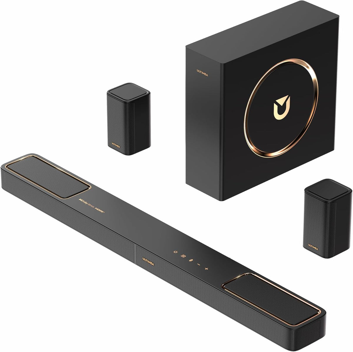 ULTIMEA 5.1.2ch Sound Bar with Dolby Atmos, Surround Sound System for TV with 2 Surround Speakers, Sound Bar for Smart TV, Soundbar with Subwoofer for Home Theater, BT 5.4, HDMI eARC, Skywave F40