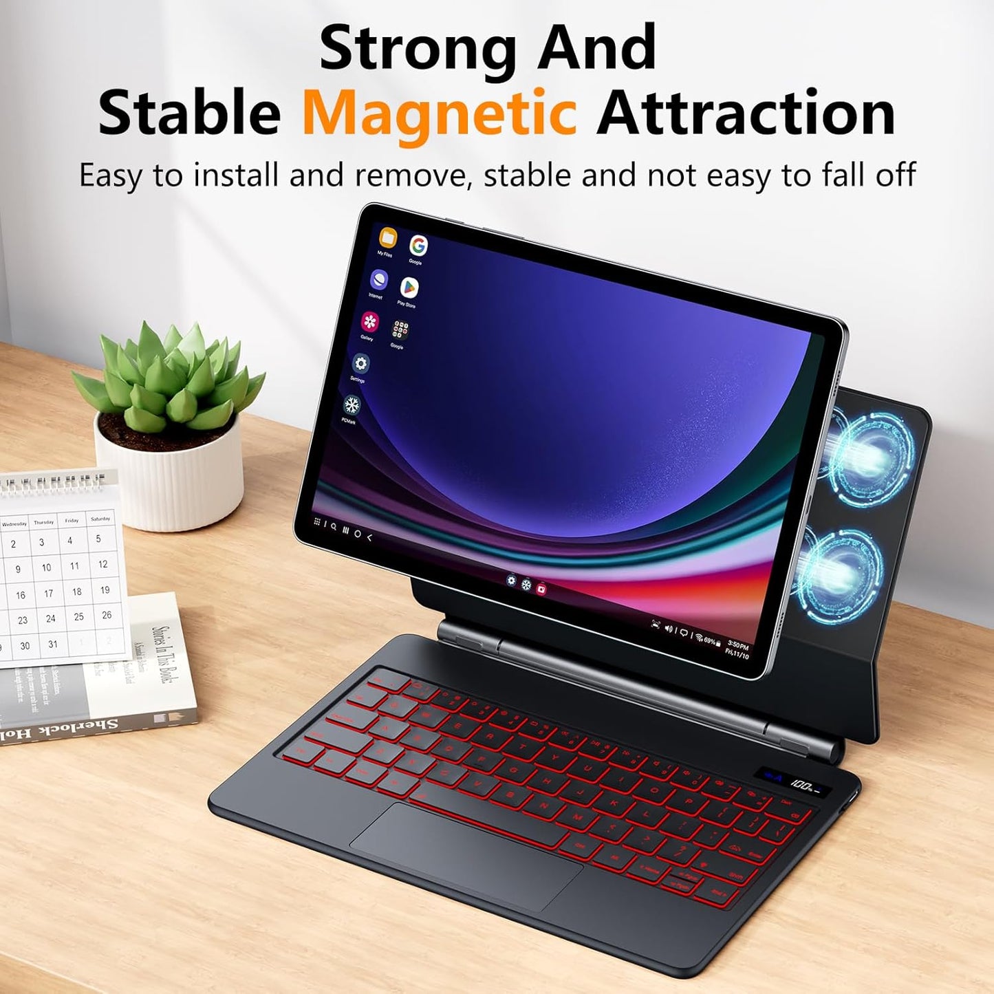 Magentic Keyboard Case for Samsung Galaxy Tab S10 FE/S9 FE 5G 10.9", Tab S9/S8/S7 11", Backlit Wireless Bluetooth Magic Keyboard Case Cover Stand Multi-Touch Trackpad LED Power Display-Black