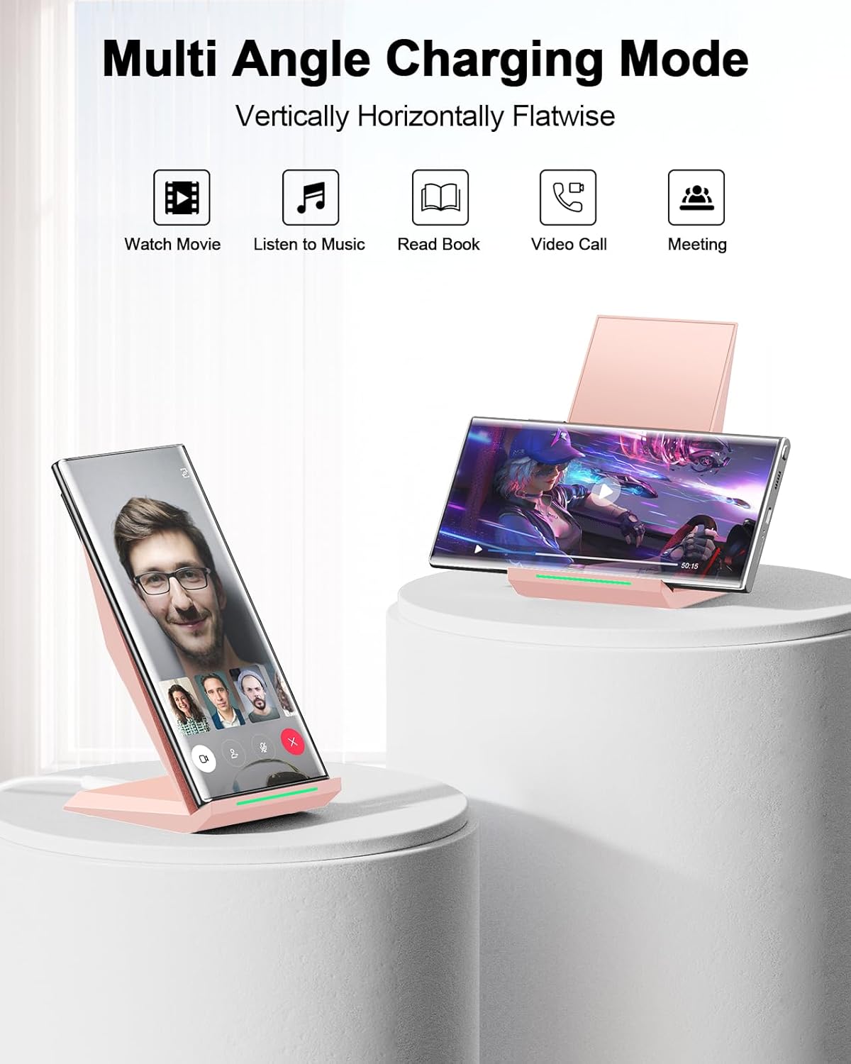 Wireless Charger with USB C Phone Charger, Qi Certified Charging Stand with 20W PD Adapter Compatible with iPhone 16/15/14/13/12, Phone Charging Dock for Samsung Galaxy S25/S24/S23/S22/S21/Note 20