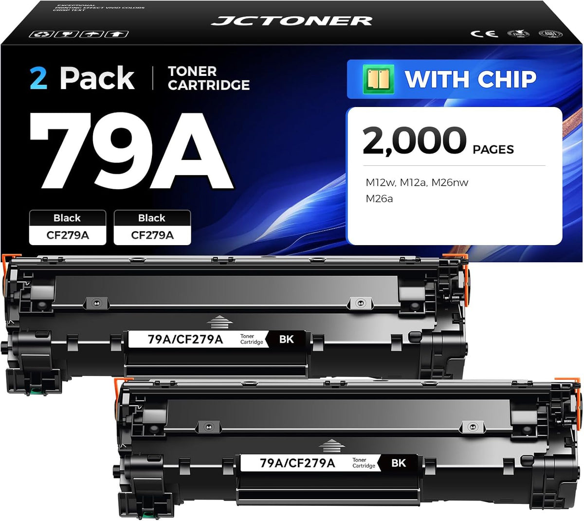 79A Black Toner Cartridge Combo Set (2-Pack with chip) High Yield Replacement for HP 79A CF279A Compatible with HP Laserjet Pro MFP M26nw M26a M12w M12a Printer Ink M26 M12 Series Copy（1,000 Pages）