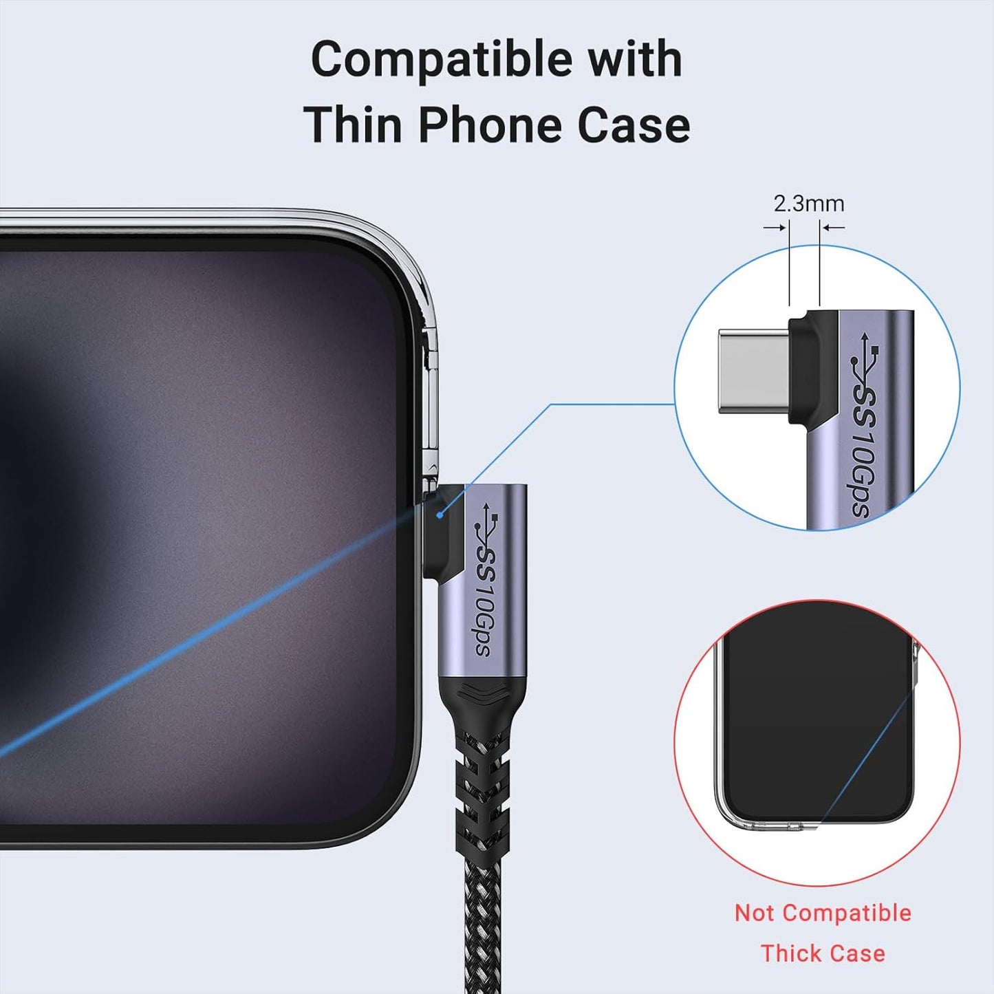 USB C to USB C Cable 3.1 Gen 2 [3.3ft 2 Packs], 100W USBC Cables PD Fast Charging Cable, SuperSpeed 10 Gbps 90 Degree 4K Monitor Video Output Data Cable Compatible for iPhone 15Pro/15ProMax