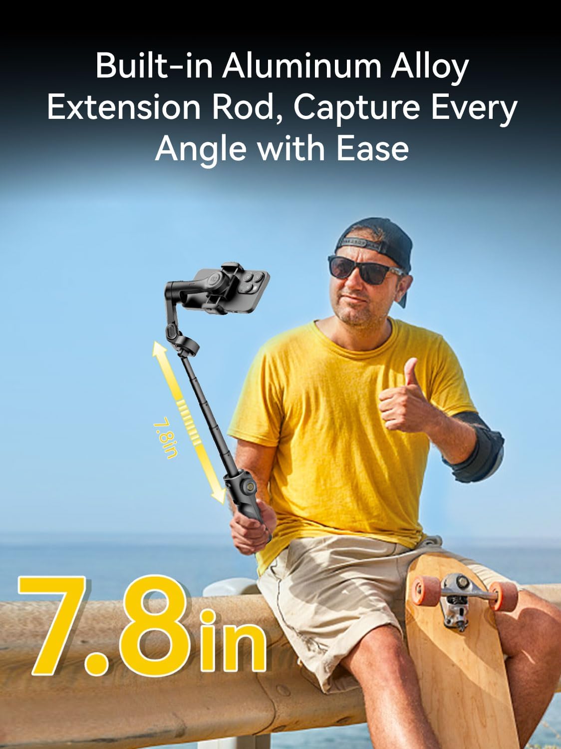 Gimbal Stabilizer for iPhone, 3-Axis iPhone Gimbal Built in 7.8' Extension Rod, Portable Gimbal Stabilizer w/OLED Display for iPhone/Android, Perfect for TikTok YouTube Vlogging-Smart X2 Black