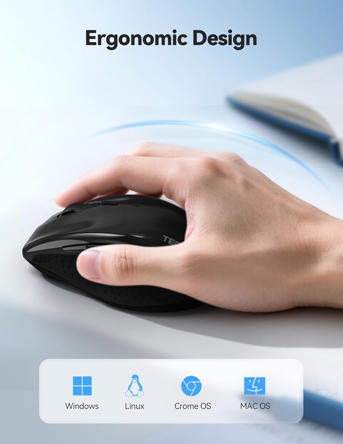 TECKNET Wireless Mouse Rechargeable,Mouse for Laptop Computer,2.4G USB Computer Mice Wireless,6 Button 6400 DPI Ergonomic Silent Mice,Portable Cordless Travel Mice-Wide Compatibility