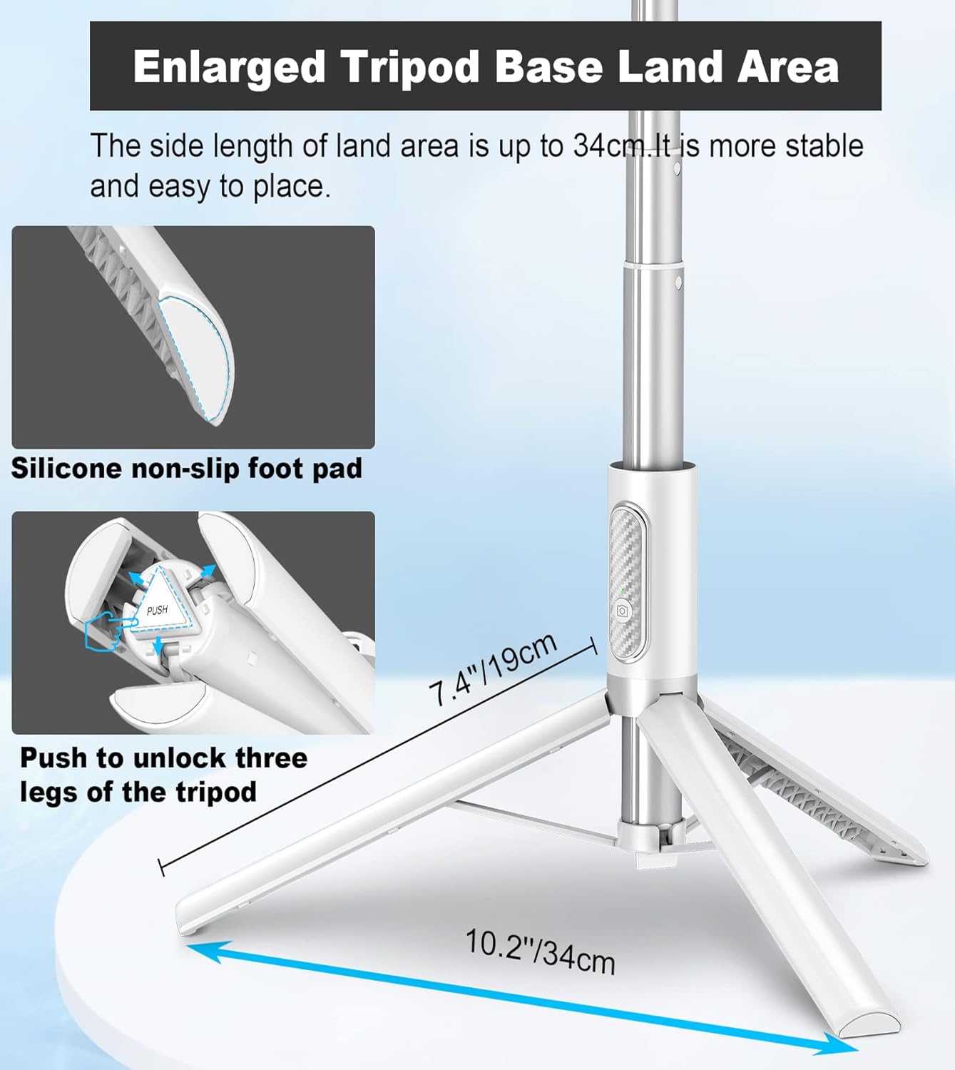 TONEOF 68" Travel Tripod,Selfie Stick,All-in-1 Phone Stand with Integrated Wireless Remote,Lightweight and Portable,Extendable for iPhone and Android(White)