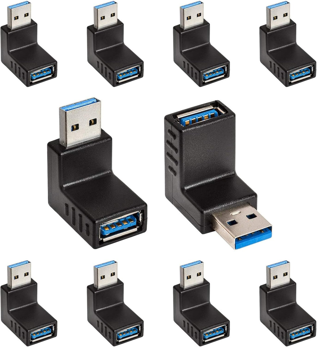 Cmple - [10 Pack 90 Degree USB 3.0 Male to Female Adapter Up Right Angle USB A Plug to Jack Connector Converter Extender for PC Laptop Hard Drive Keyboard Mouse Charger