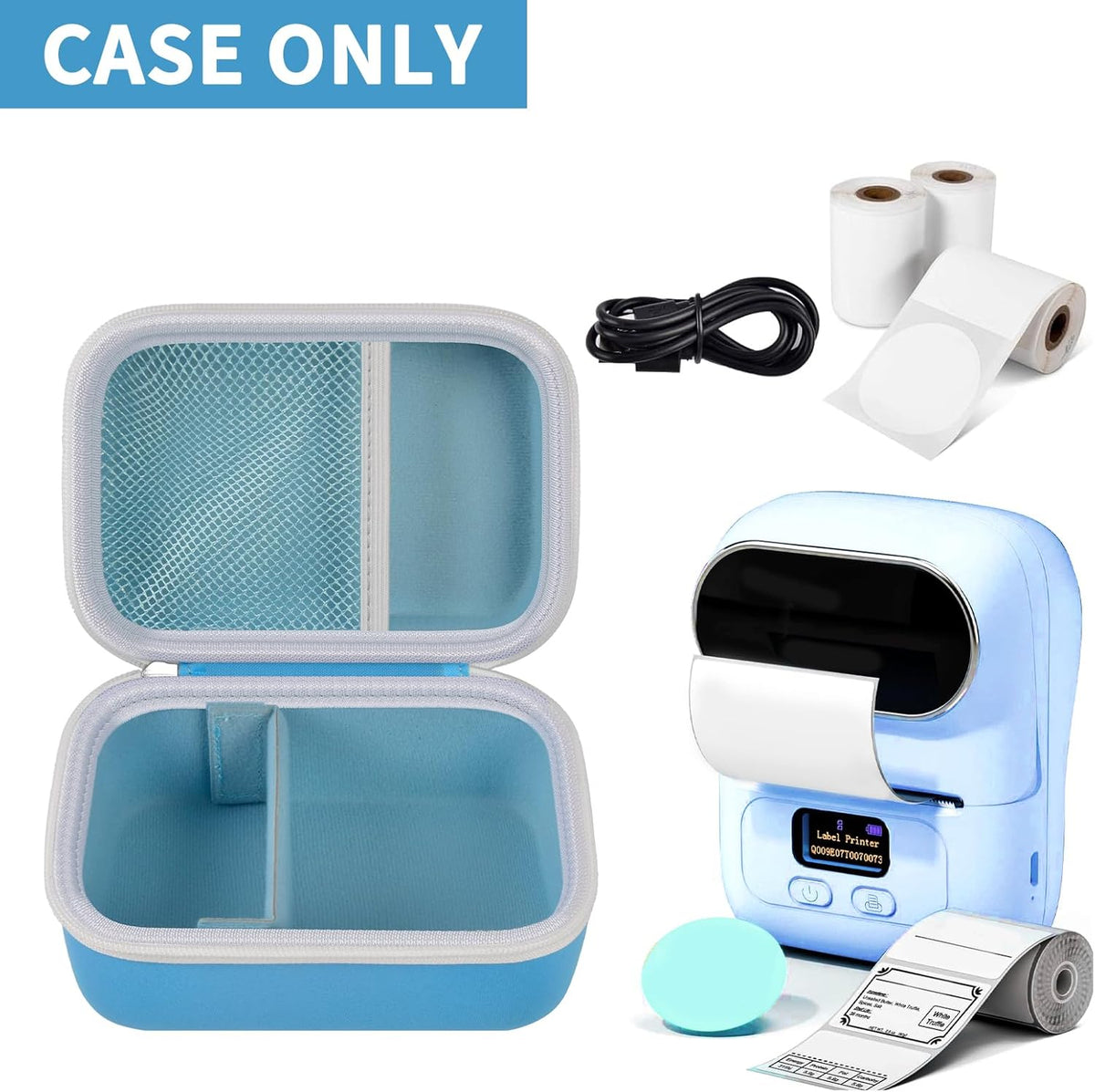 Case Compatible with Phomemo M110 Label Maker - Portable Mini Bluetooth Thermal Label Maker Carrying Storage Bag for Printer Labels, USB Cable and Accessories Black (Box Only)-Blue
