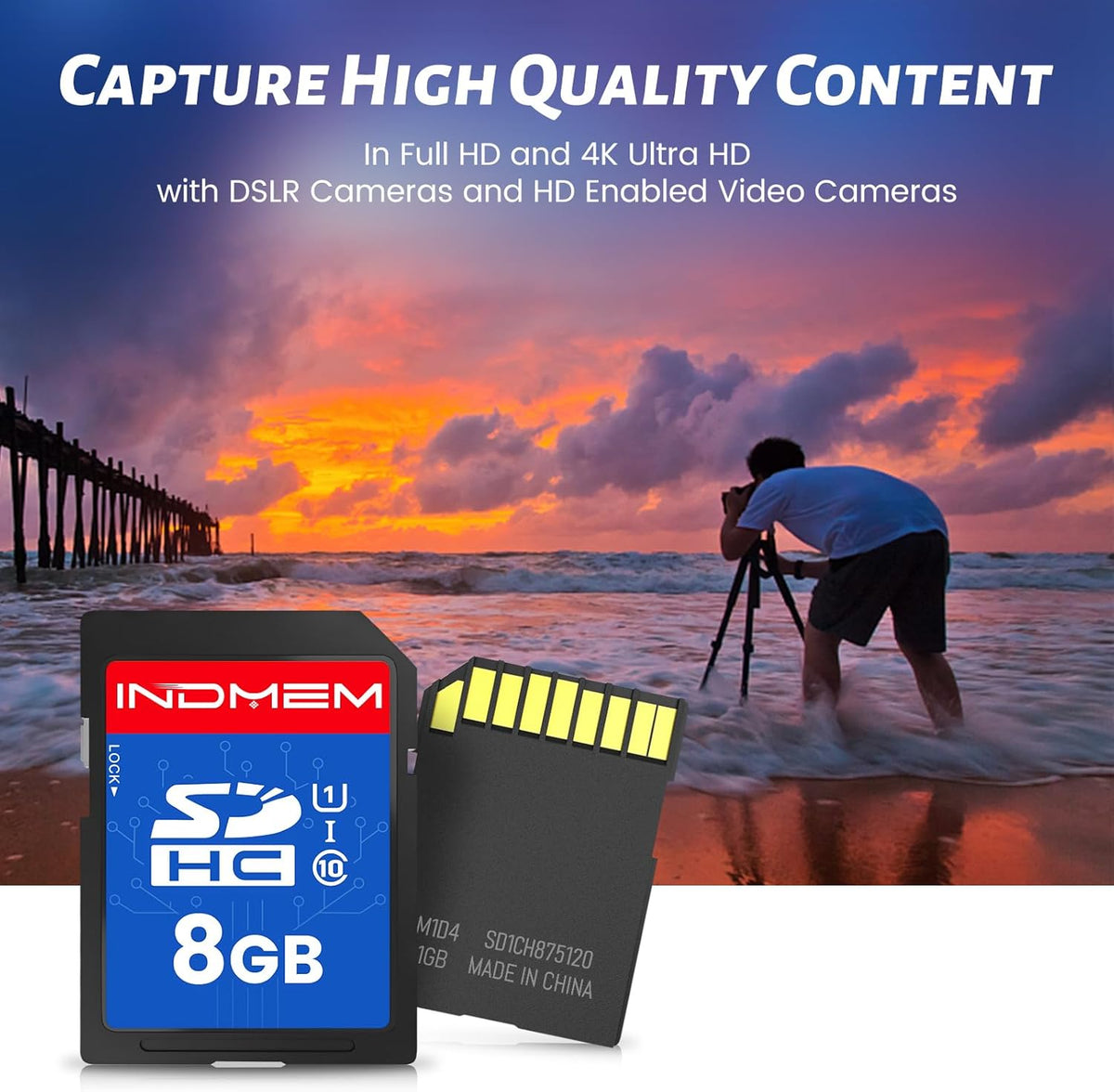 INDMEM SD Card 8GB, 10-Pack UHS-I Class 10 MLC Flash Memory Card, High-Speed Secure Digital Cards for Cameras, DSLR, Action Cams - Reliable Storage