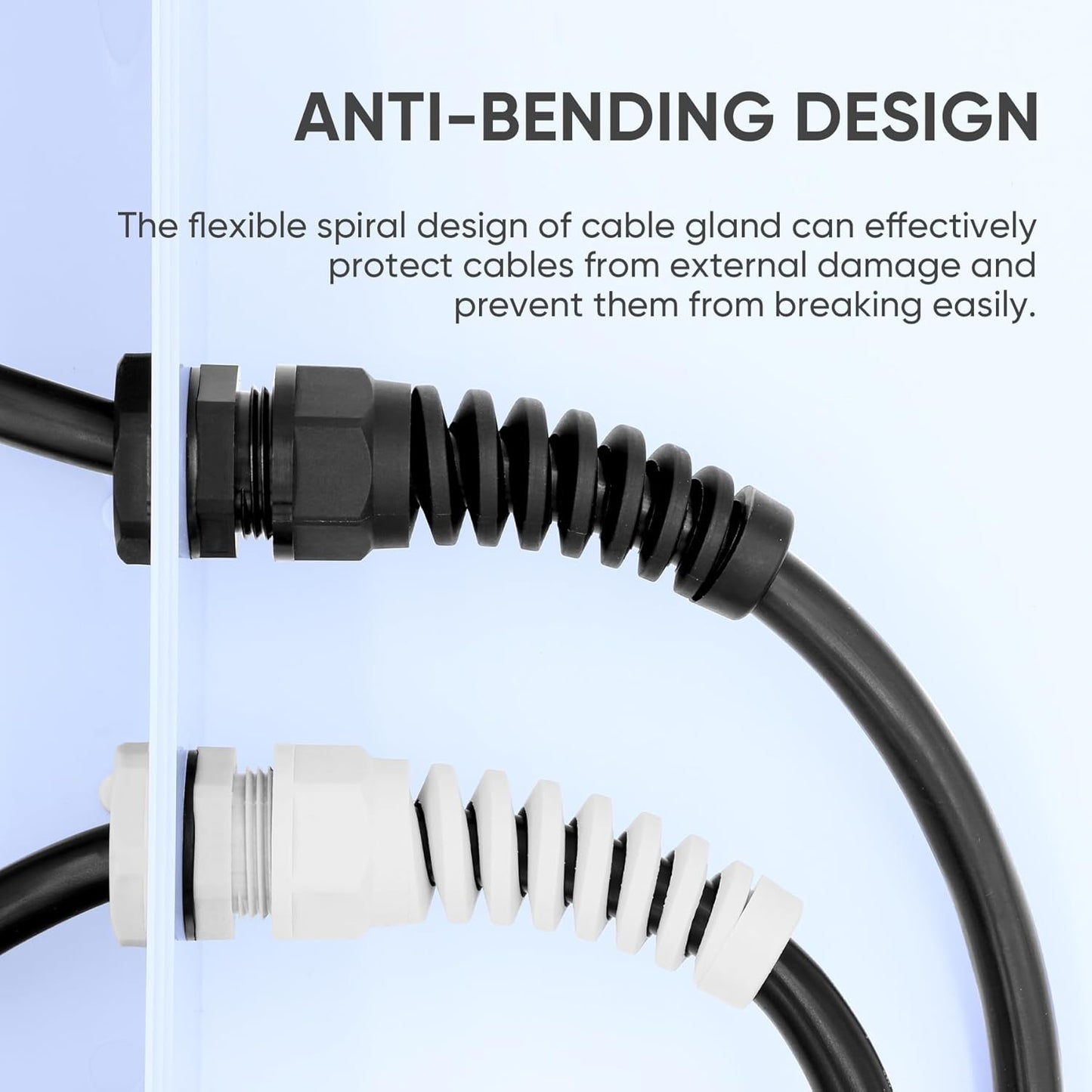 Strain Relief Cord Connector,LISTENJIALE 5Pcs NPT 1" Waterproof Cable Gland Flex Spiral Strain Relief Adjustable 18-25mm Cable Connector Nylon Joint with Gaskets(Grey)