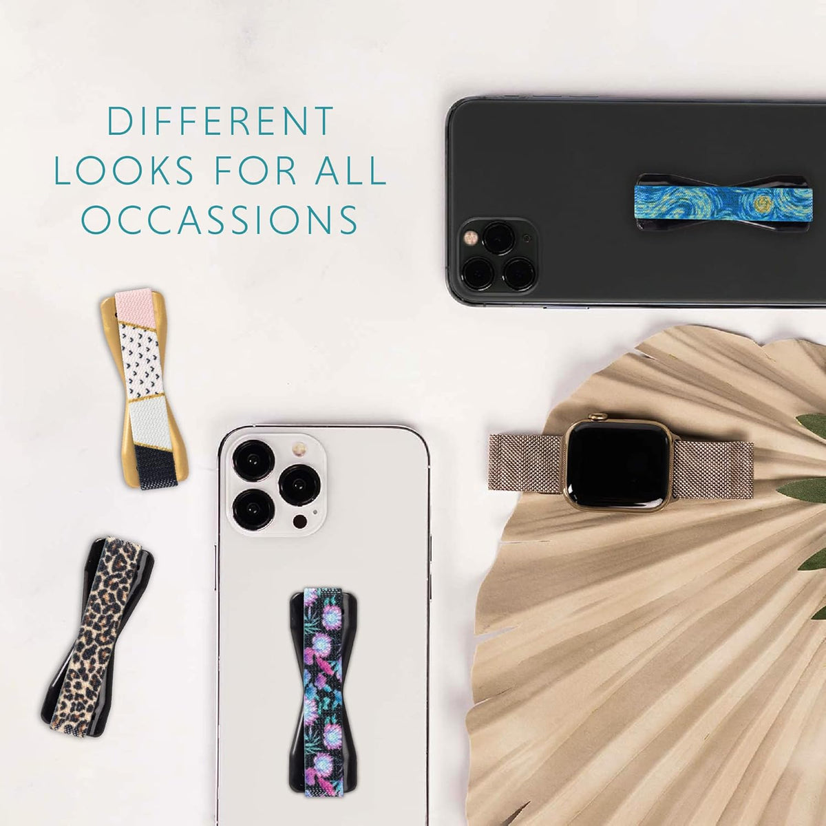 LOVEHANDLE Universal Phone Grip for Smartphones & Mini Tablets - Phone Holder for Hand - Wireless Charging Compatible - Made in The USA - Neon Flowers