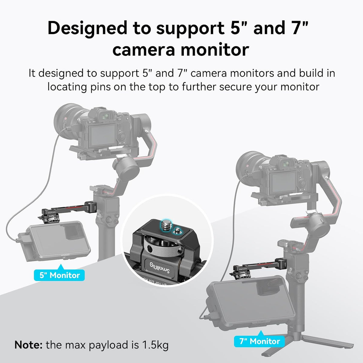 SMALLRIG Adjustable Camera Monitor Mount with Quick Release NATO Clamp, Cold Shoe Mount, Anti-Twist Design for DJI RS 4 Mini/RS 4 / RS 4 Pro/RS 2 / RSC 2 / RS 3 / RS 3 Pro/RS 3 Mini