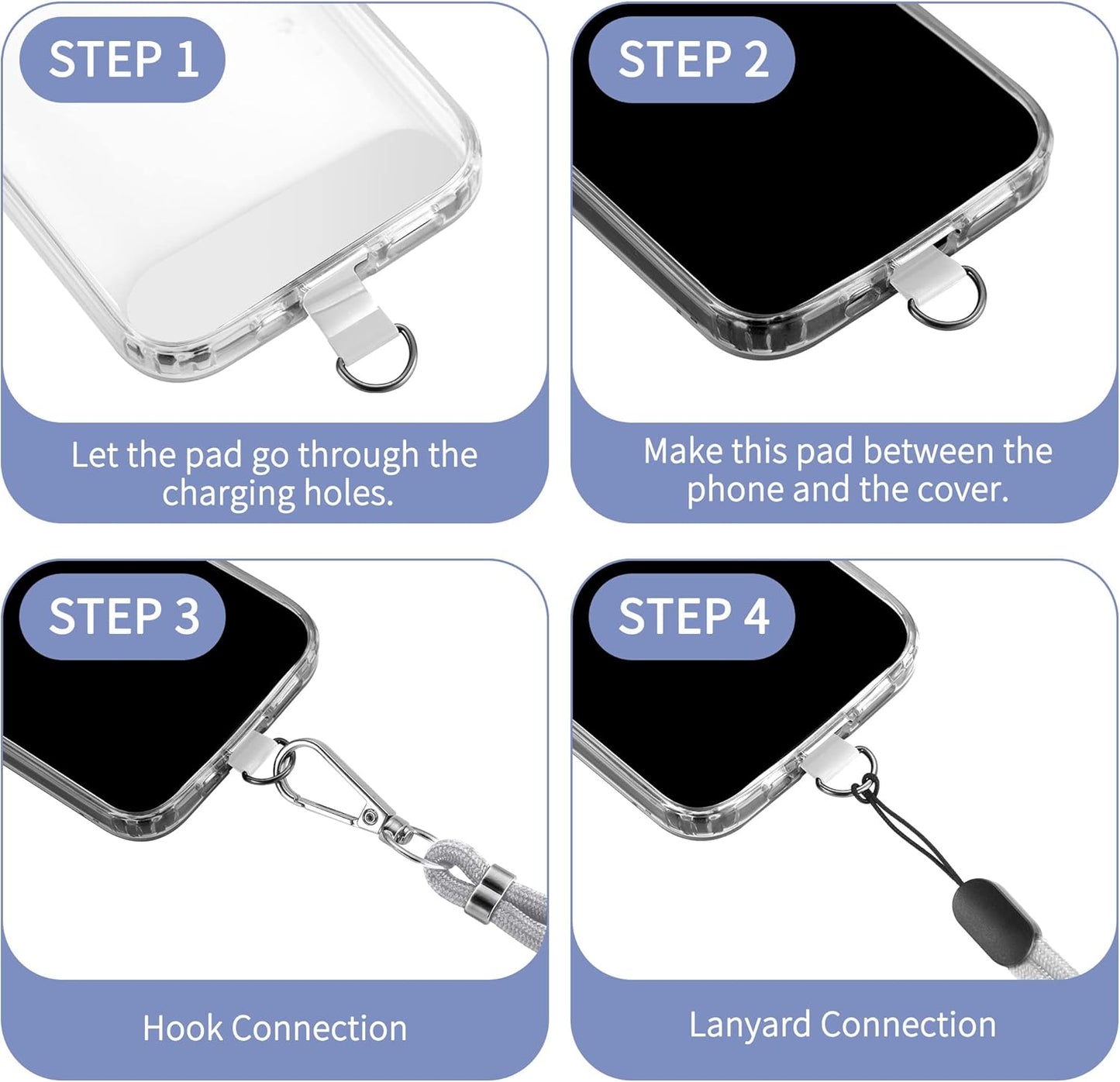 CACOE Phone Lanyard 2 Pcs-1 Pcs Adjustable Neck Strap, 1 Pcs Wrist Strap, 2 Pcs Pads, Universal Crossbody Multifuctional Cell Phone Lanyards Compatible with Most Smartphones(Gray)
