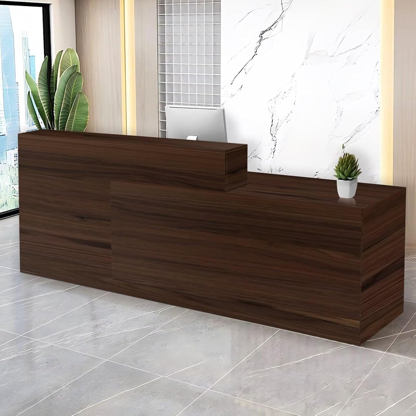Reception Desk with Counter Modern Checkout Counter with Lockable Drawer Keyboard Tray Receptionist Desk for Office Salon Reception Table B Right 71inch/180cm