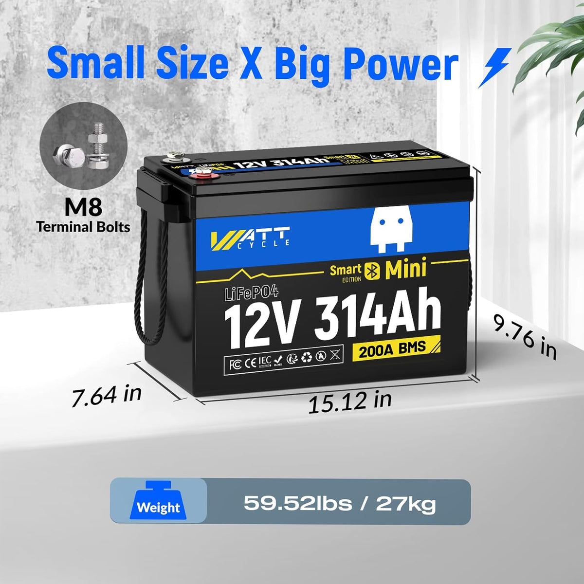 48V 314Ah (4 Packs) Mini LiFePO4 Lithium Battery with Bluetooth, Low-Temp Protection, 10000+ Deep Cycles, 16kWh Energy, for RV, Off-Grid, Solar Power System, Home Backup, Back up Power, Marine