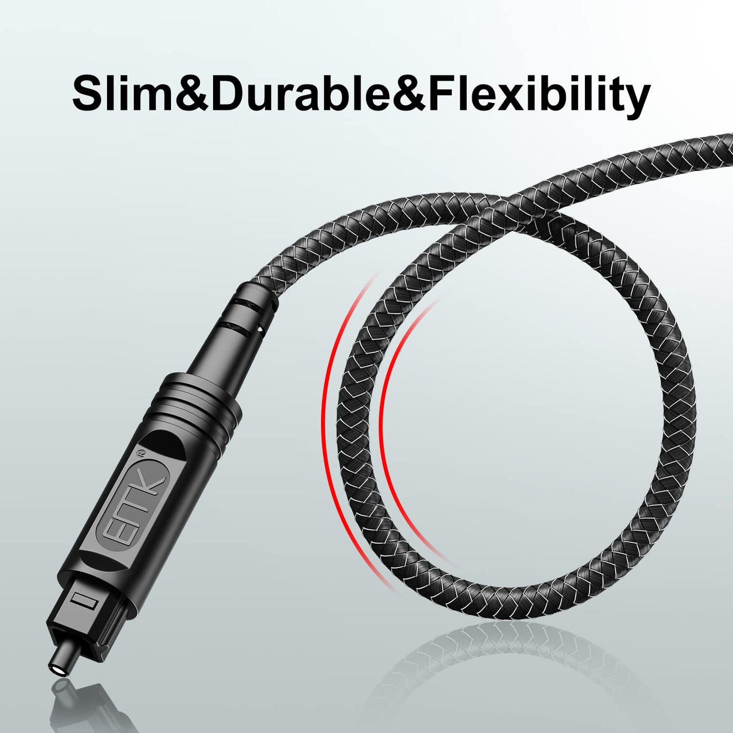 EMK Digital Optical Audio Cable [15 Feet/5M] - Slim Nylon Braided Toslink Fiber Optic Cable for Sound Bar, TV, Home Theater, PS4, Xbox, Blu-Ray Player & More - High-Speed SPDIF (Black1)