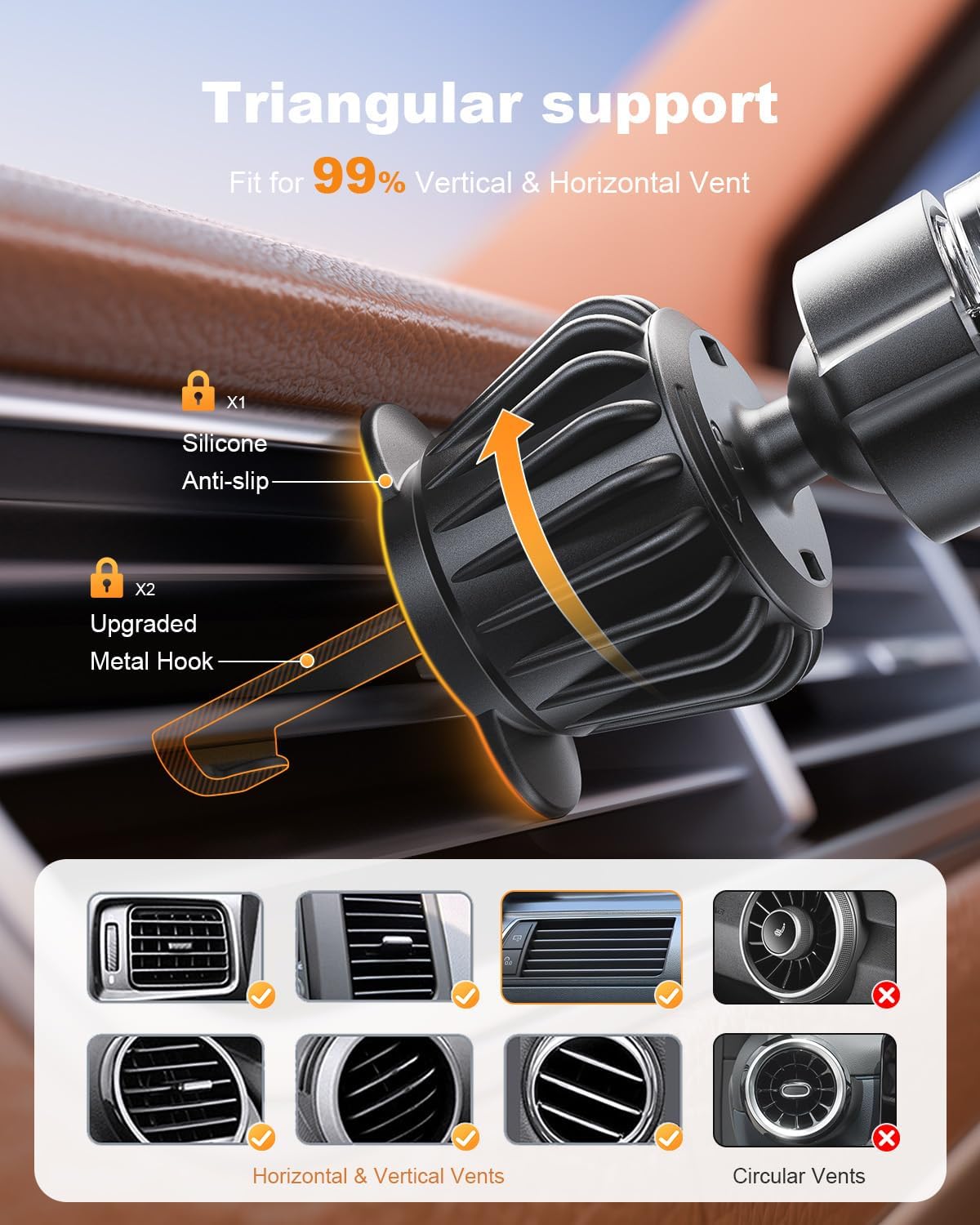 SUPERONE 3-in-1 Car Phone Holder [Strongest Suction Cup & Clip] 360° Adjustable Car Phone Mount for Dash/Vent/Windshield, Phone Holders for Your Car Accessories for iPhone 16/15/14/13 Samsung Android