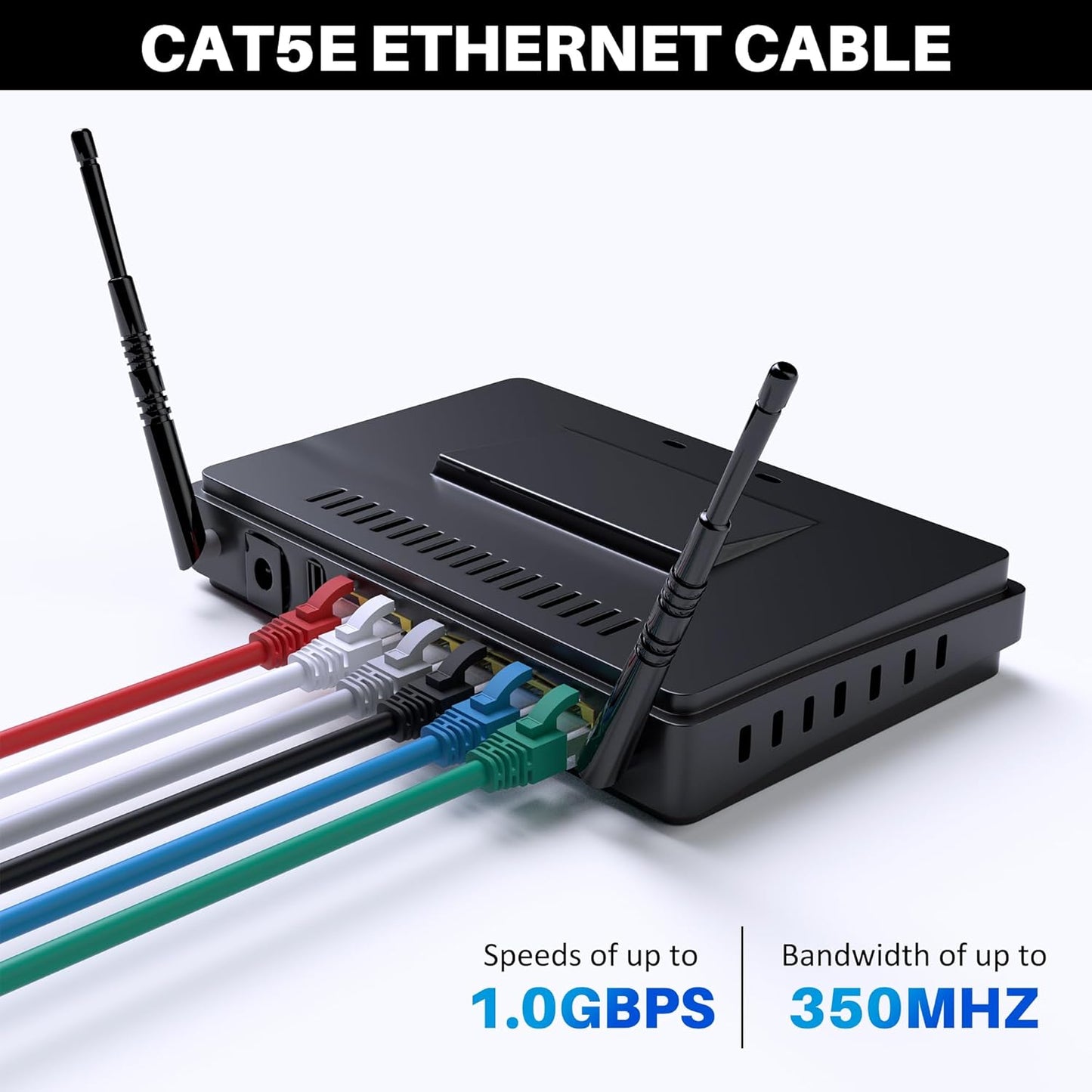 Cat5e Ethernet Cable 35 FT, Long Cat 5e Internet Cable, Black Snagless Patch Cord, Flexible, Network, LAN, PoE, Standard RJ45 Connector for PC, Server, Router, Modem, TV, PS5 - with 15 Cable Ties