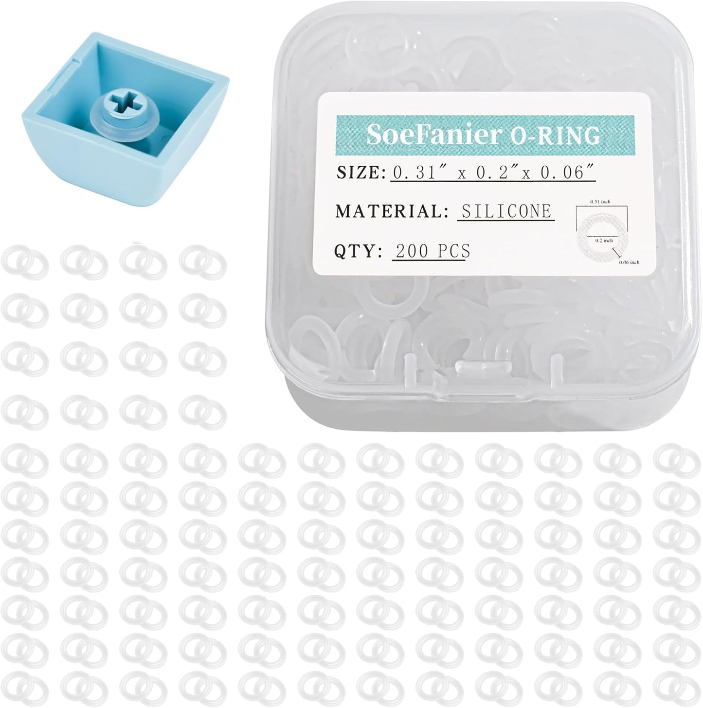 200Pcs Clear O-Ring Switch Dampeners Keycap for Mechanical Keyboard Cherry Mx, White…