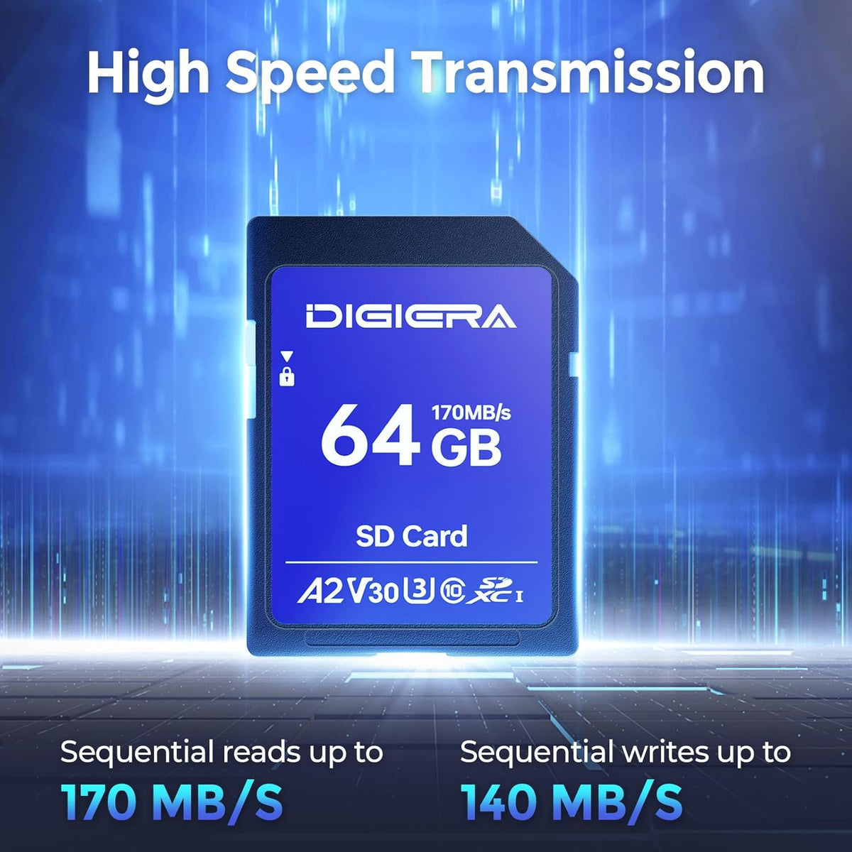 64GB LS100 SDXC UHS-I Memory Card - up to 170MB/s, C10, U3, V30, 4K UHD, SD Card for Computers, Digital Cameras, Home Theatre Devices, Car Navigation Systems (1 Pack)