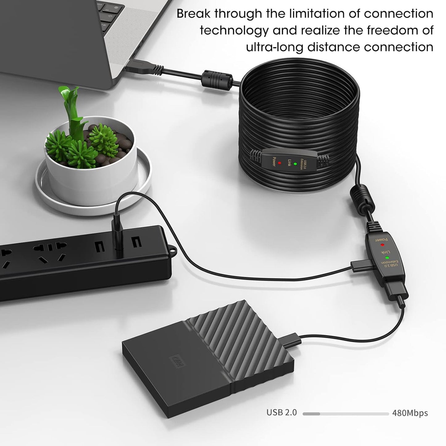 LDKCOK 60FT Active USB Extension Cable 2.0 Male to Female with A Extension chipset Signal Booster - Active Extension/Repeate