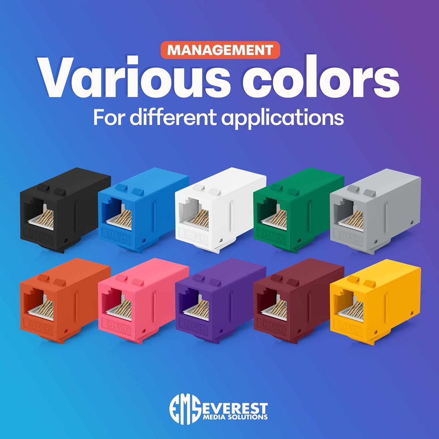 Everest Cat6 RJ45 Keystone Coupler (24-Pack) in Red - RJ45 Coupler - Cat 6 Couplers - Female to Female Cat6 Keystone Jacks - Ethernet Couplers - Ethernet Cable Extender