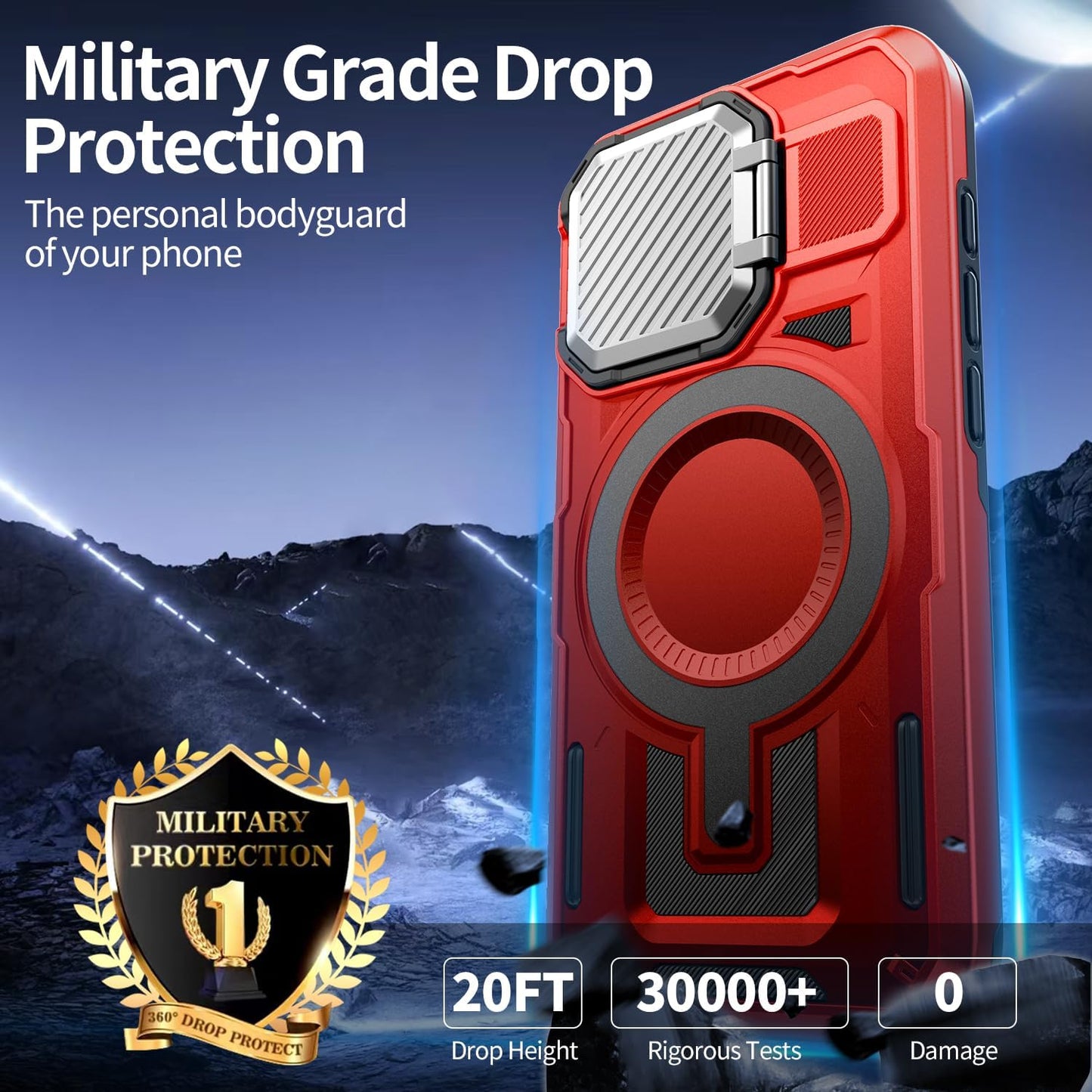 Camera Stand Case for iPhone 16 Pro Max, [Compatible with MagSafe] [Lens Cover] 2024 Version Military Grade Protective Soft Case for iPhone 16 Pro Max 6.9 inch Men Women, Red