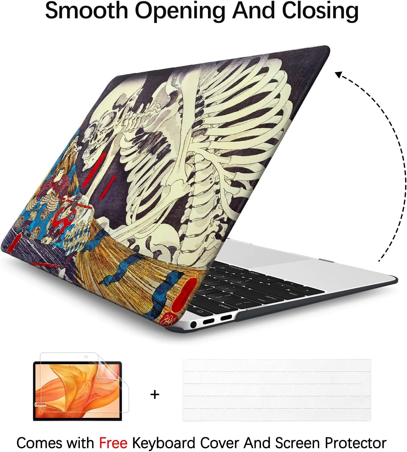 Berkin Arts Compatible with MacBook Pro 13 inch Cover, 2022-2016 Release A1706/A1989/A2159 with Keyboard Cover & Screen Protector Feudal Japan Art (The Skeleton Specter by Kuniyoshi)
