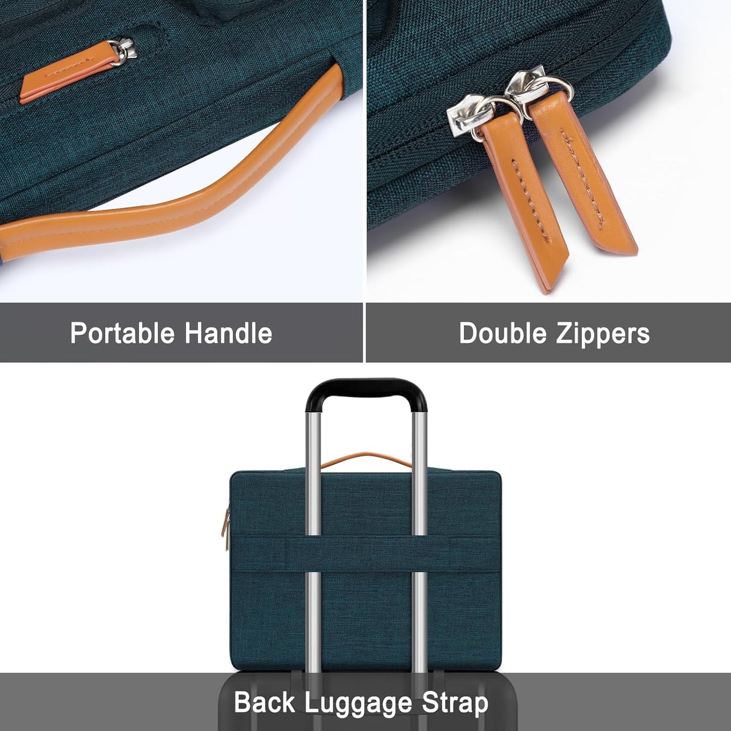 MOSISO 360 Protective Laptop Case 14 inch, 14 inch Laptop Sleeve Compatible with HP Lenovo Dell ASUS Acer, HP, Dell Latitude, Lenovo, Side Open Carrying Case with 4 Zipper Pockets&Handle, Teal Green
