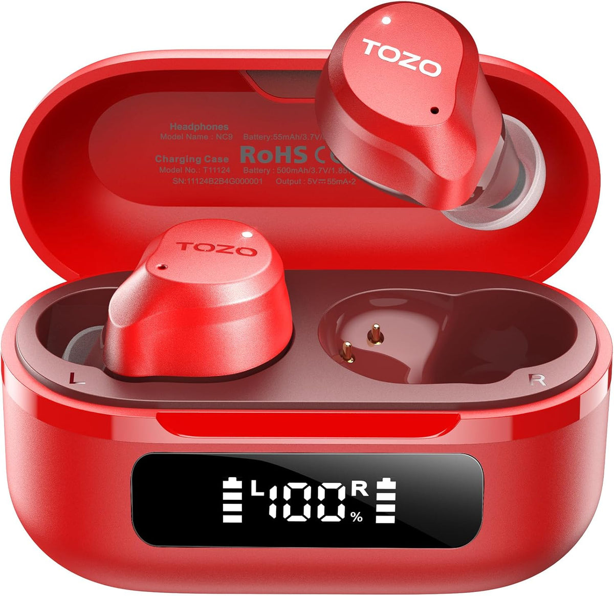 TOZO NC9 Hybrid Active Noise Cancelling Wireless Earbuds, 6 Mics ENC Clear Call, IPX8 Waterproof, in Ear Bluetooth 5.3 Headphones Stereo Bass Ear Buds 59H Playtime with LED Display 32 EQs via APP