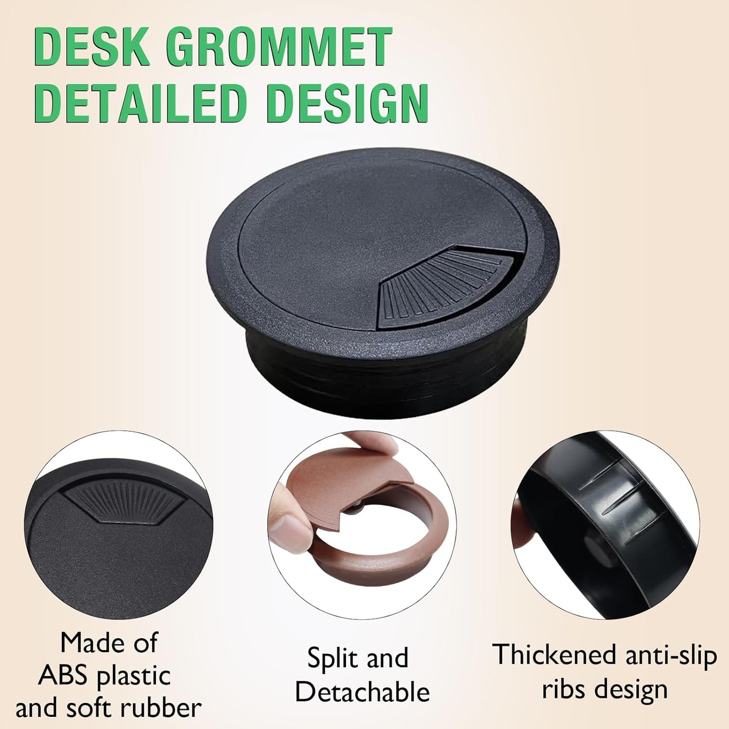 5 Pcs Desk Grommet 3-1/8" / 80 mm, Desk Cord Hole Cover, Cable Grommet ABS Plastic, Desk Hole Grommet for Home & Office Pc, Detachable Adjustable Cable Cord Organizer-Light Grey