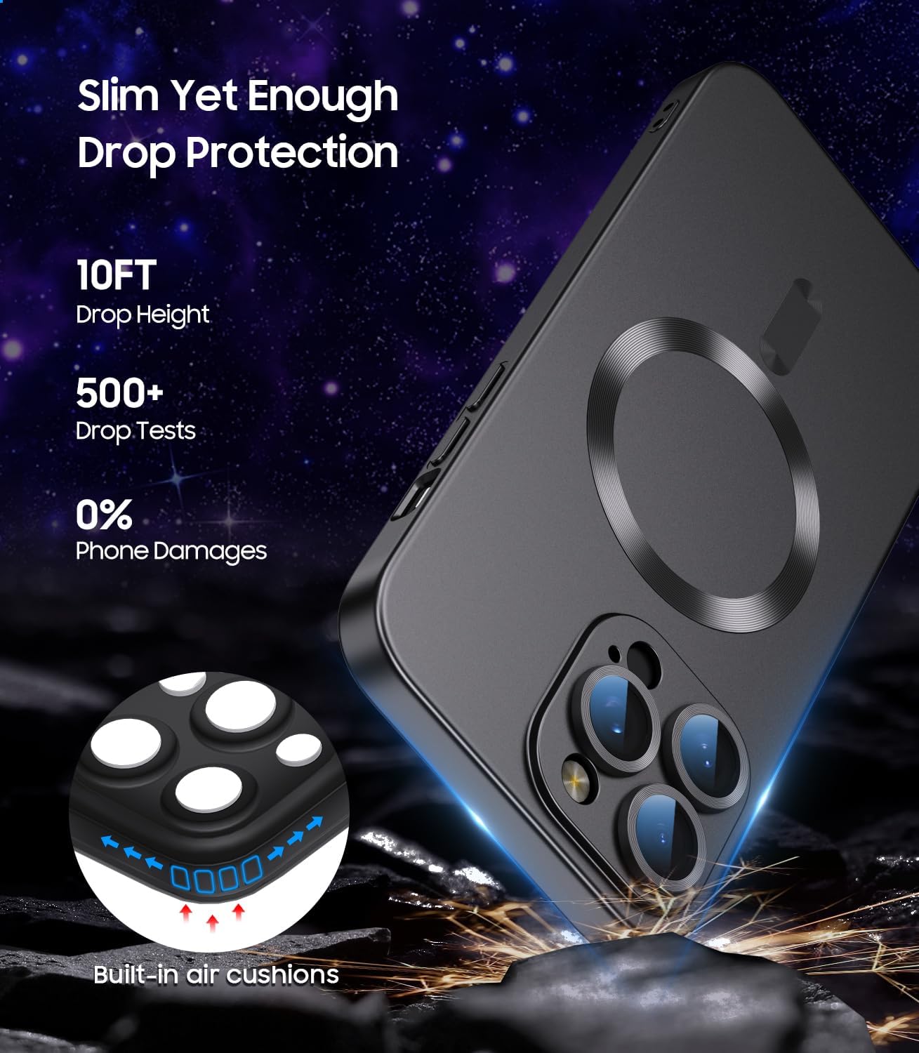Magnetic for iPhone 15 Pro Case [Compatible with MagSafe][Built-in Camera Lens Protector] Slim Soft Silicone Bumper Shockproof Metallic Shine Phone Case (Black)