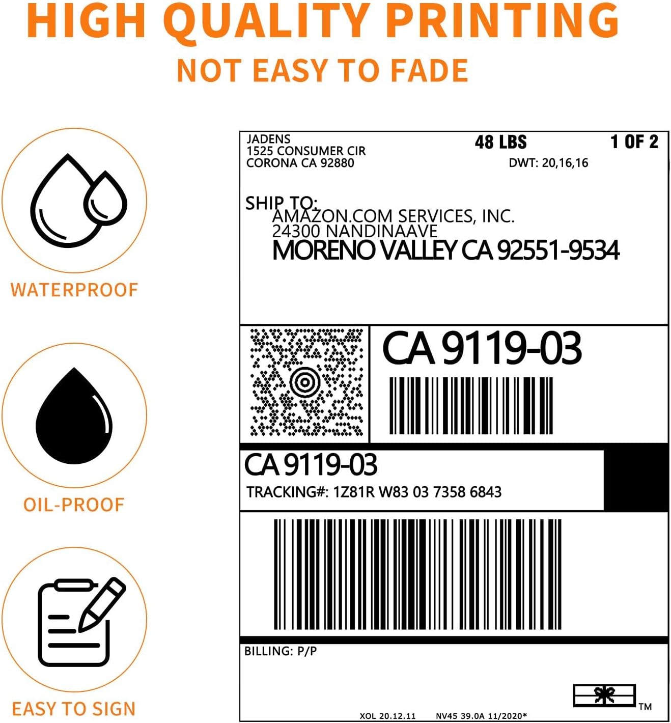 JADENS Thermal Shipping Labels 4x6-350 Labels(4 Rolls), Compatible with Rollo, Brother, Zebra and Most Thermal Printer, Perforated, Commercial Grade, Doesn't Compatible with Dymo